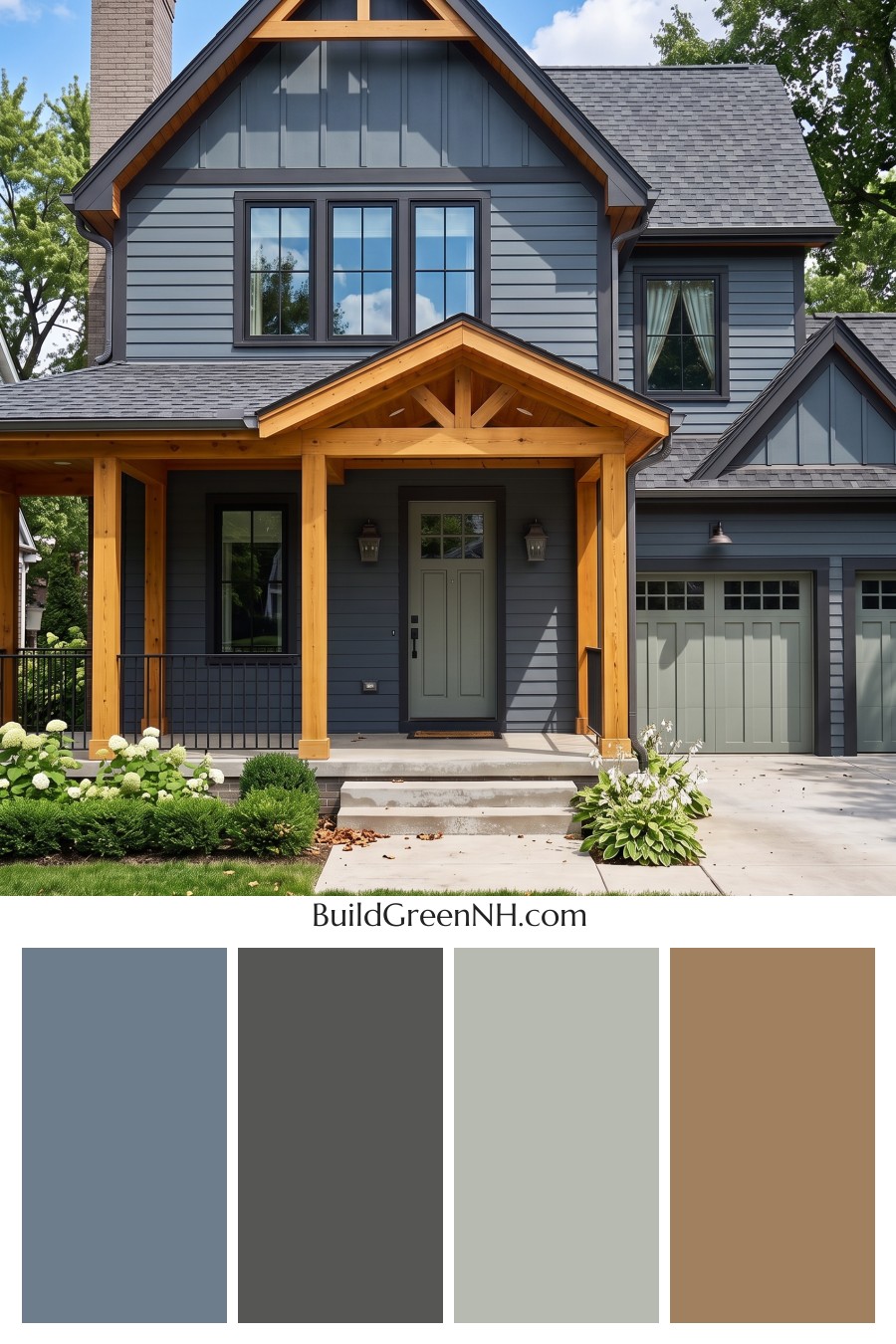 Dark Blue House Exterior with Wood Color Scheme: Blue Clay Lantern