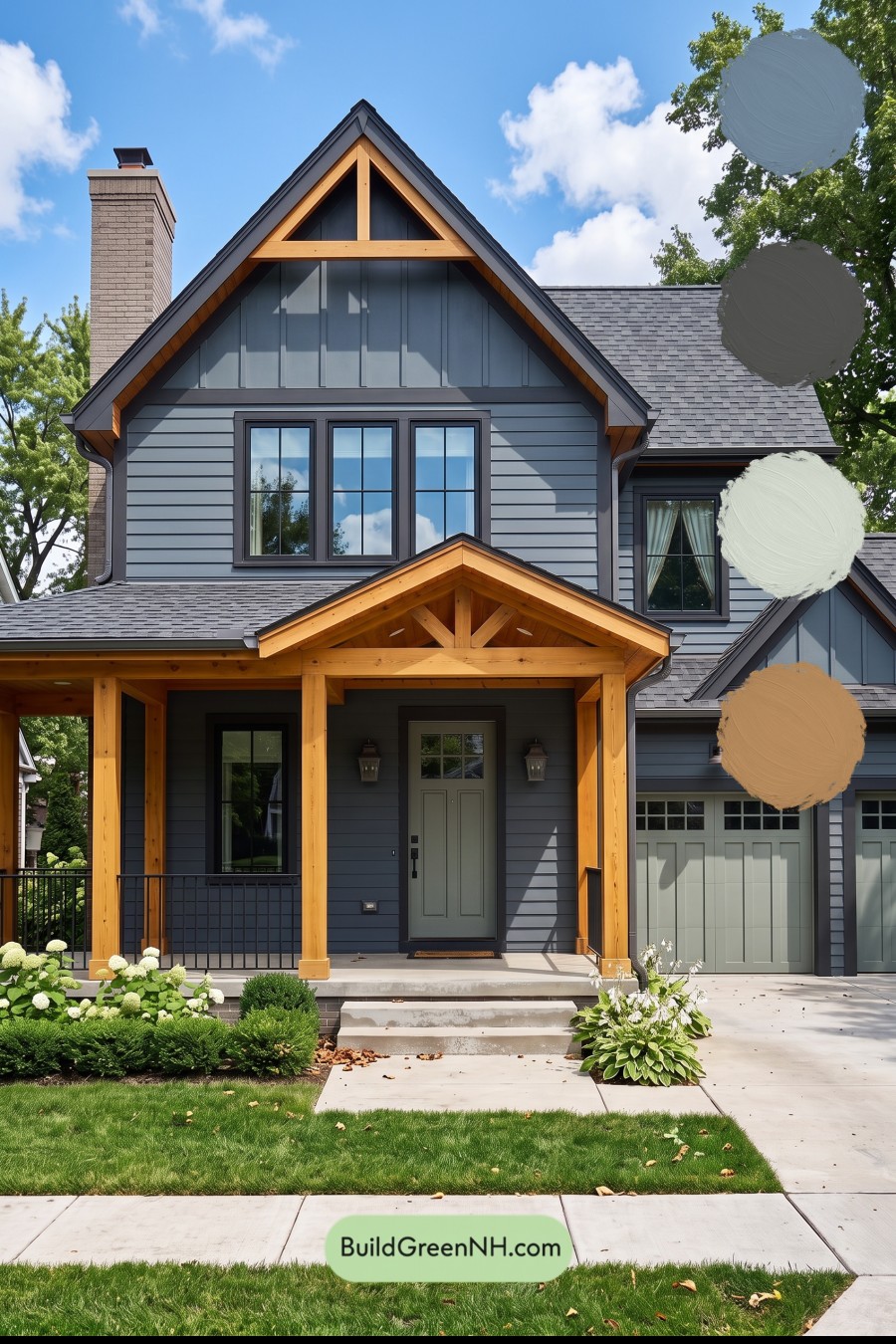 Dark Blue House Exterior with Wood Color Scheme: Blue Clay Lantern