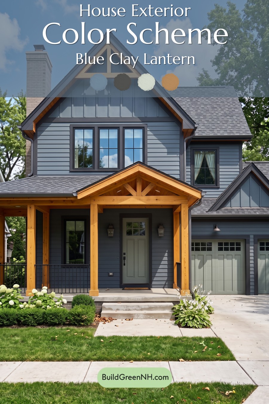 Dark Blue House Exterior with Wood Color Scheme: Blue Clay Lantern