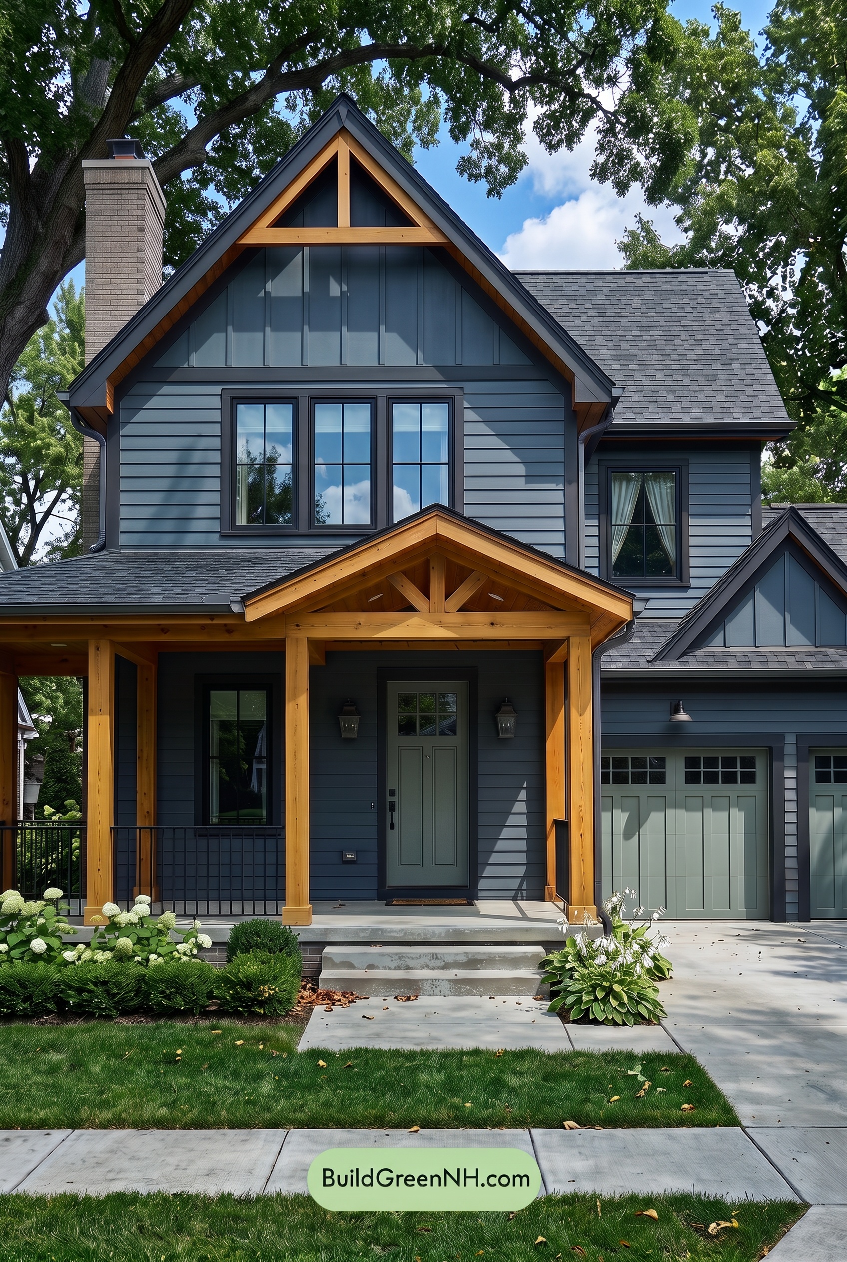 Dark Blue House Exterior with Wood Color Scheme: Blue Clay Lantern - Shade