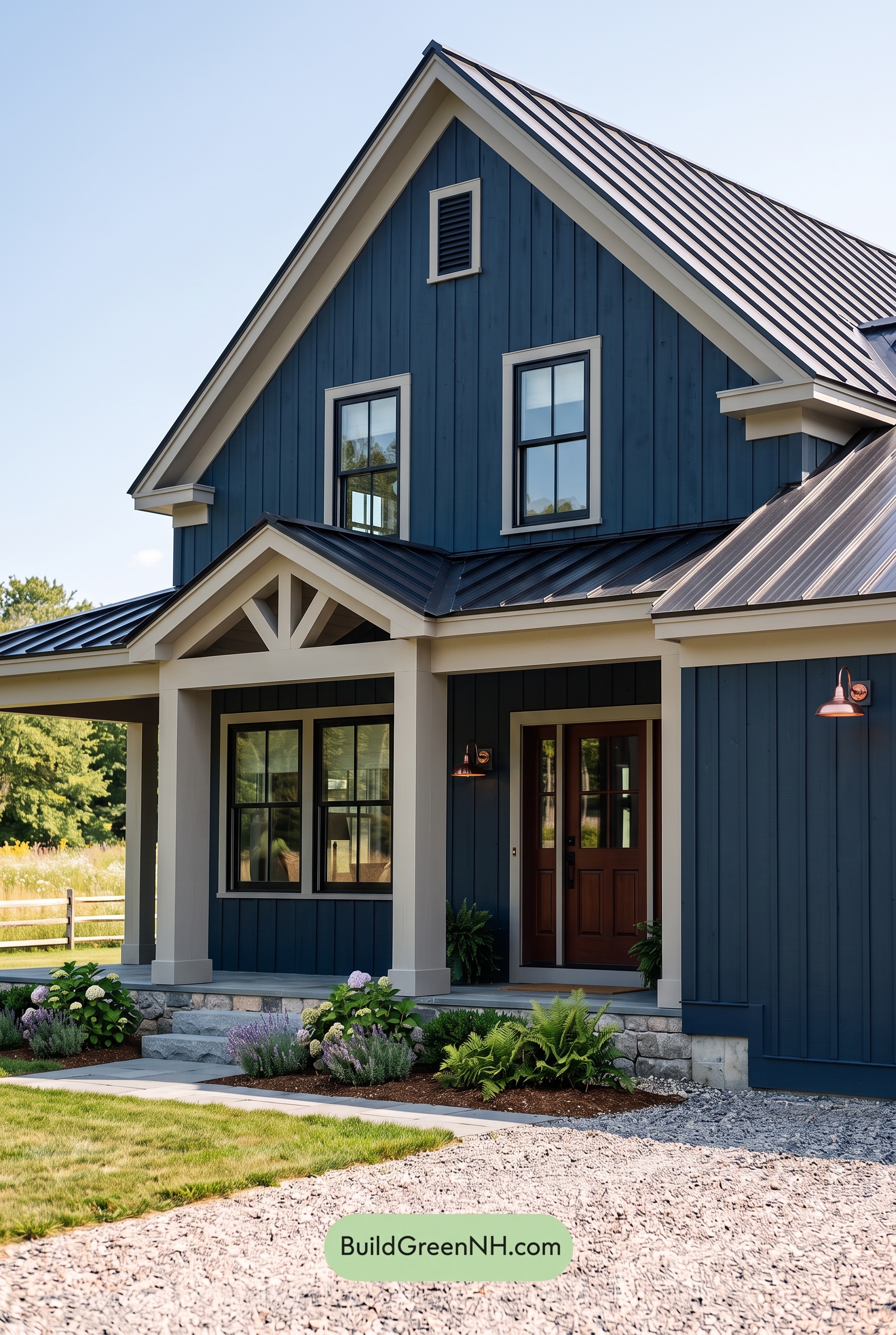 Dark Blue House Exterior with Wood Color Scheme: Blue Iron Velvet