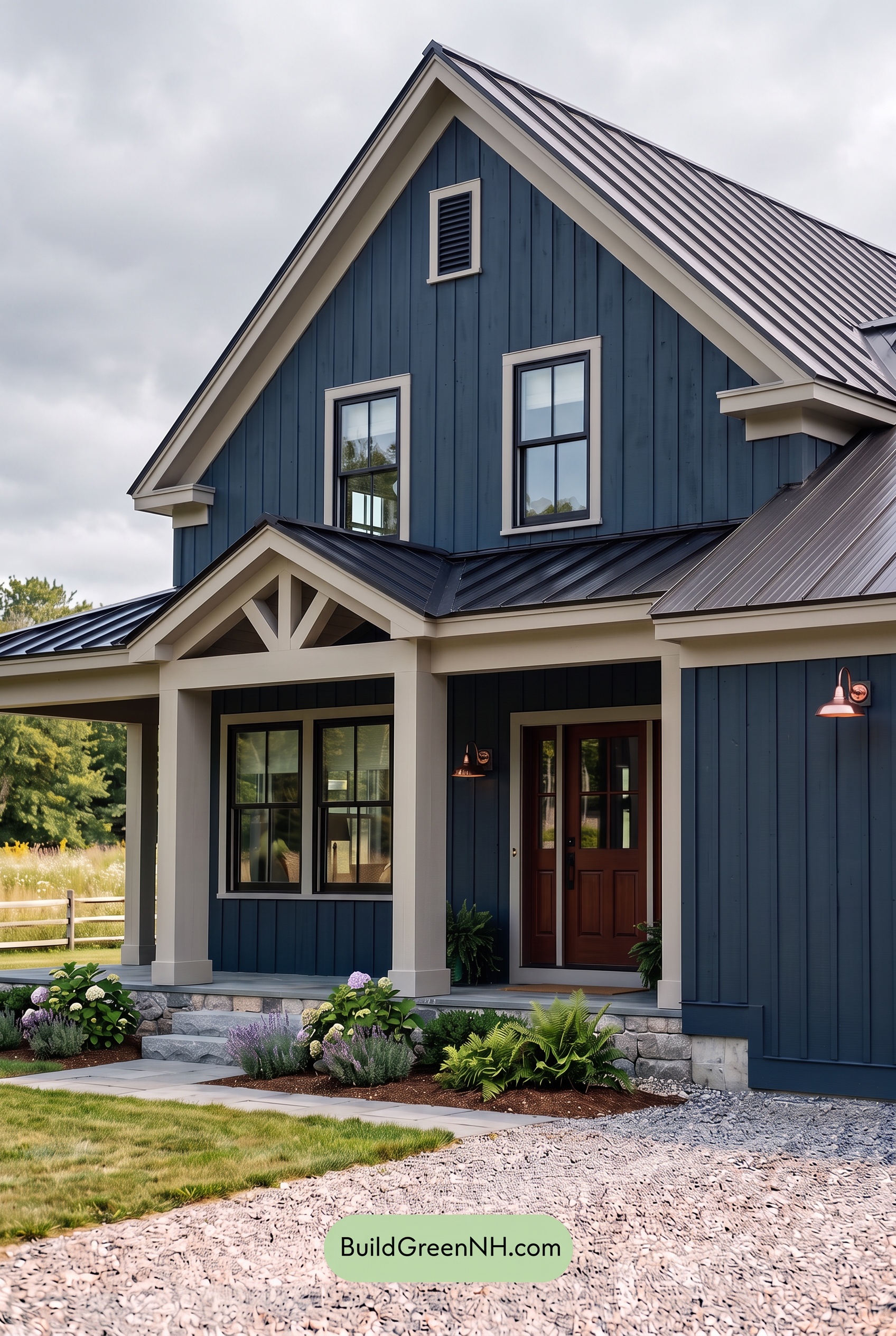 Dark Blue House Exterior with Wood Color Scheme: Blue Iron Velvet - Overcast