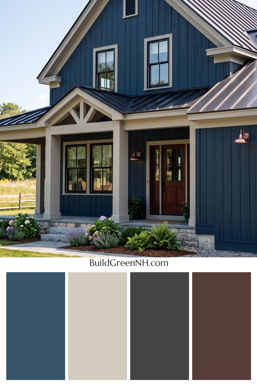 Dark Blue House Exterior with Wood Color Scheme: Blue Iron Velvet