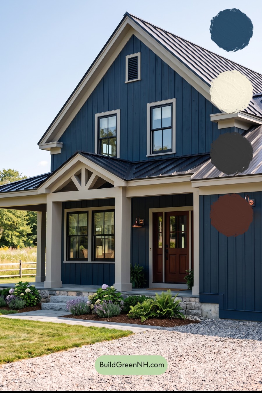 Dark Blue House Exterior with Wood Color Scheme: Blue Iron Velvet