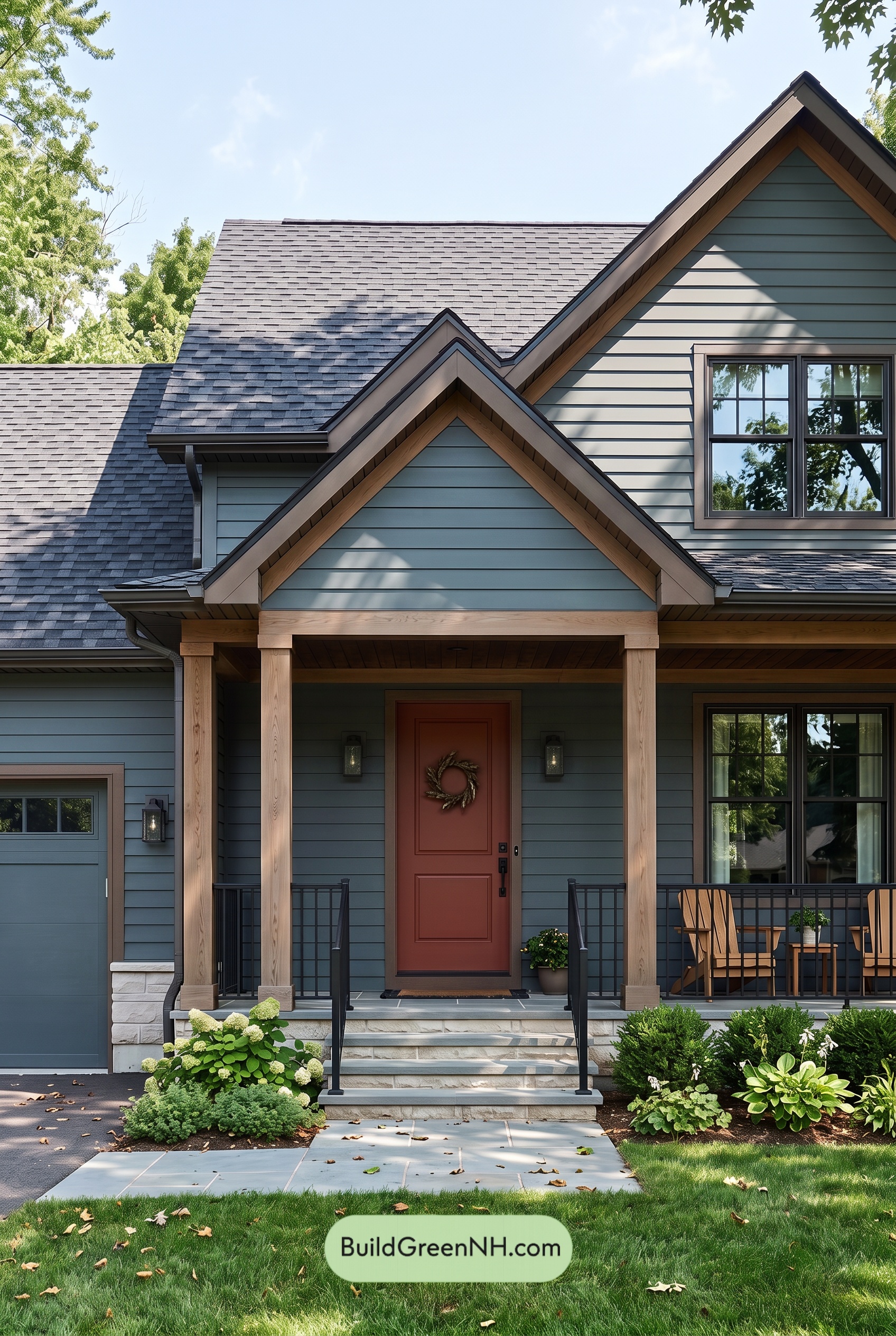 Dark Blue House Exterior with Wood Color Scheme: Blue Sienna Note