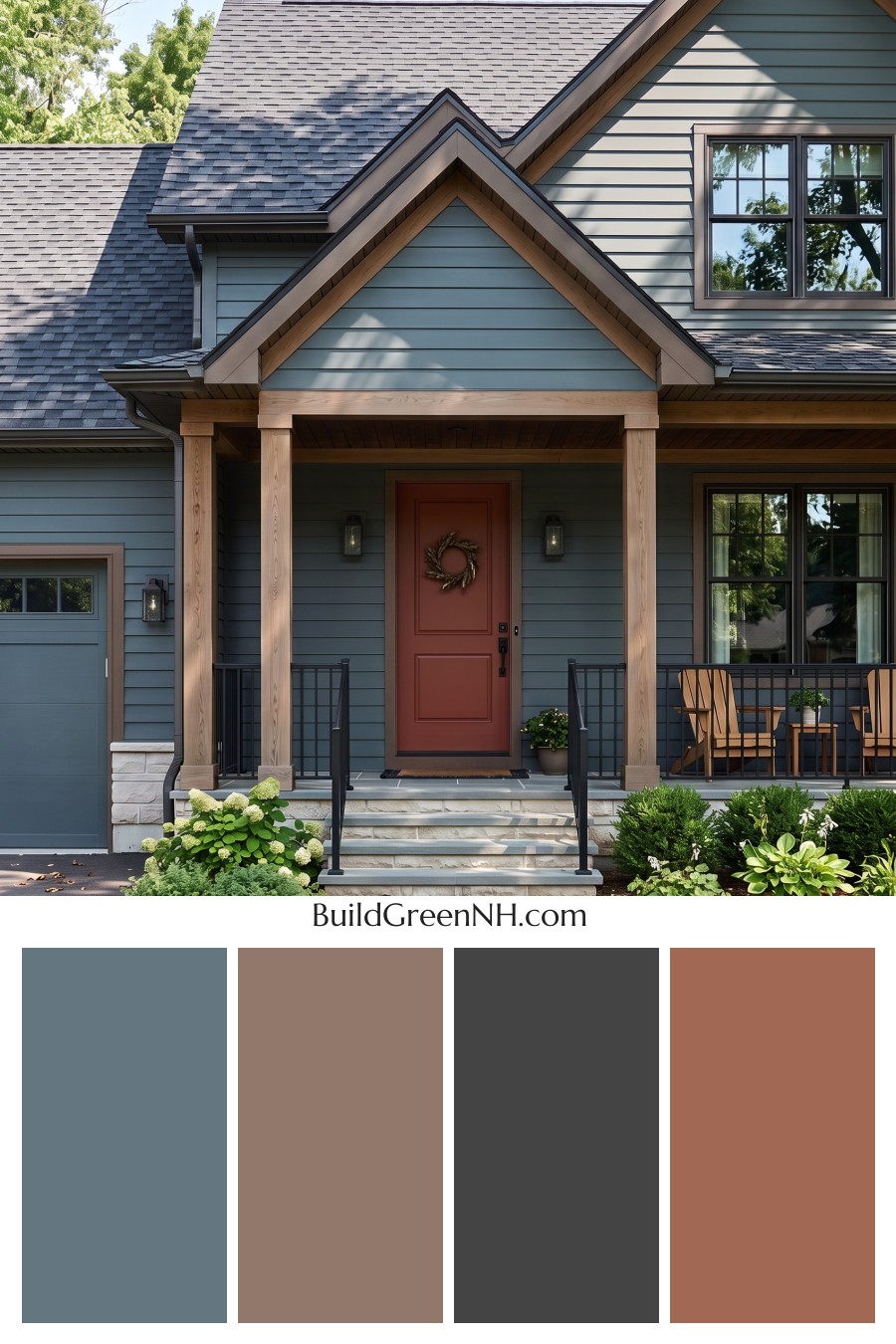 Dark Blue House Exterior with Wood Color Scheme: Blue Sienna Note