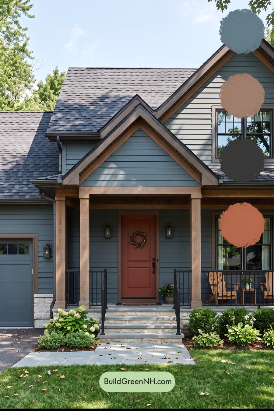 Dark Blue House Exterior with Wood Color Scheme: Blue Sienna Note