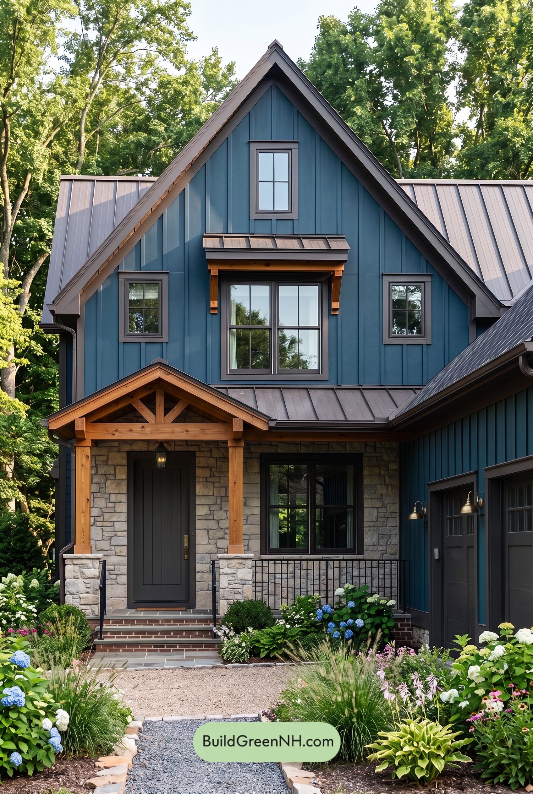 Dark Blue House Exterior with Wood Color Scheme: Blue Umber Poem