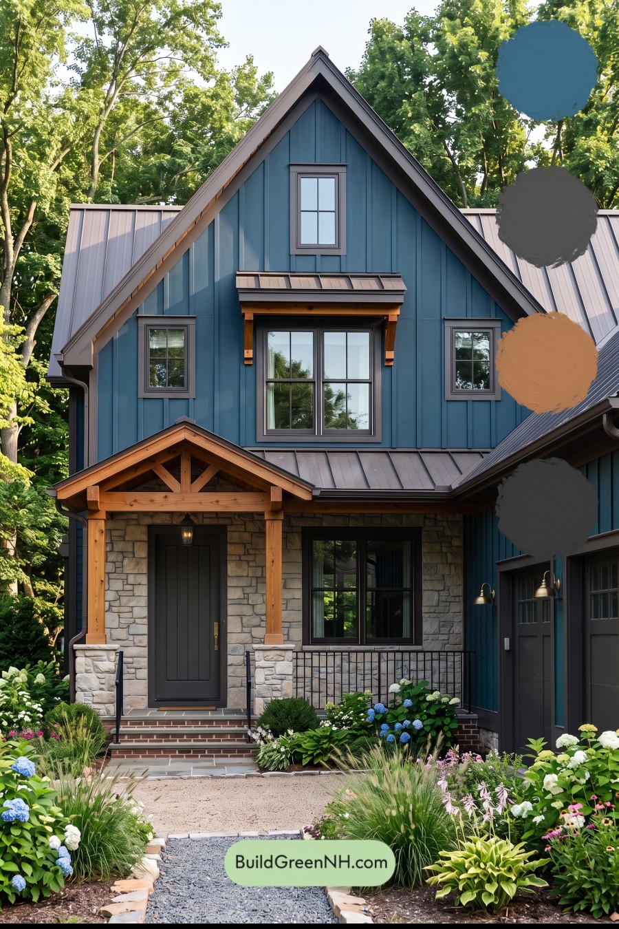 Dark Blue House Exterior with Wood Color Scheme: Blue Umber Poem