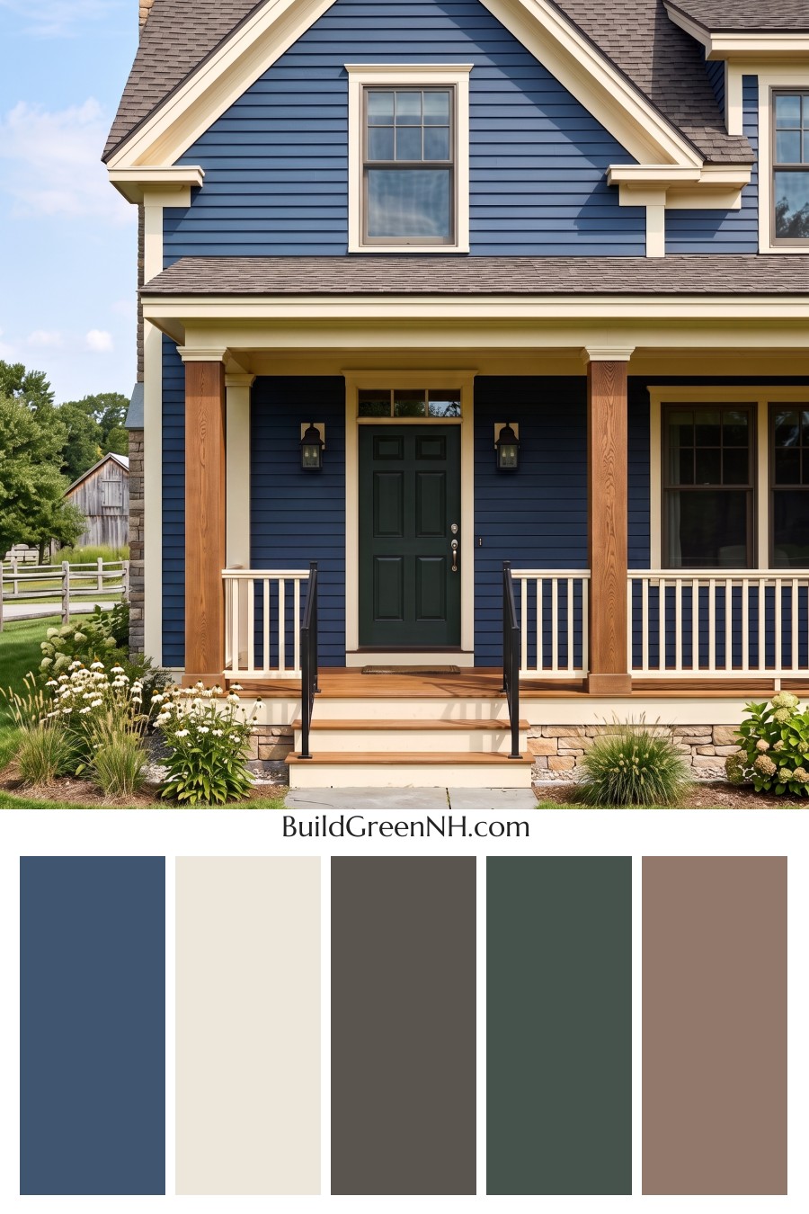 Dark Blue House Exterior with Wood Color Scheme: Cobalt Meadow Hearth