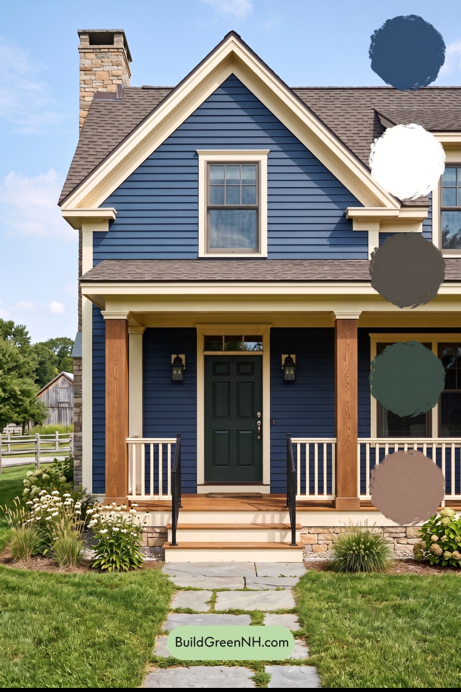 Dark Blue House Exterior with Wood Color Scheme: Cobalt Meadow Hearth