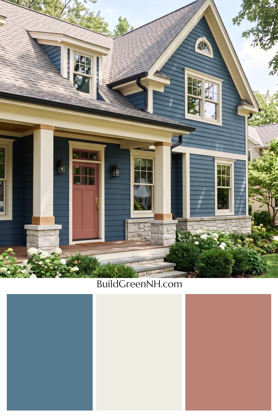 Dark Blue House Exterior with Wood Color Scheme: Harbor Linen Porch