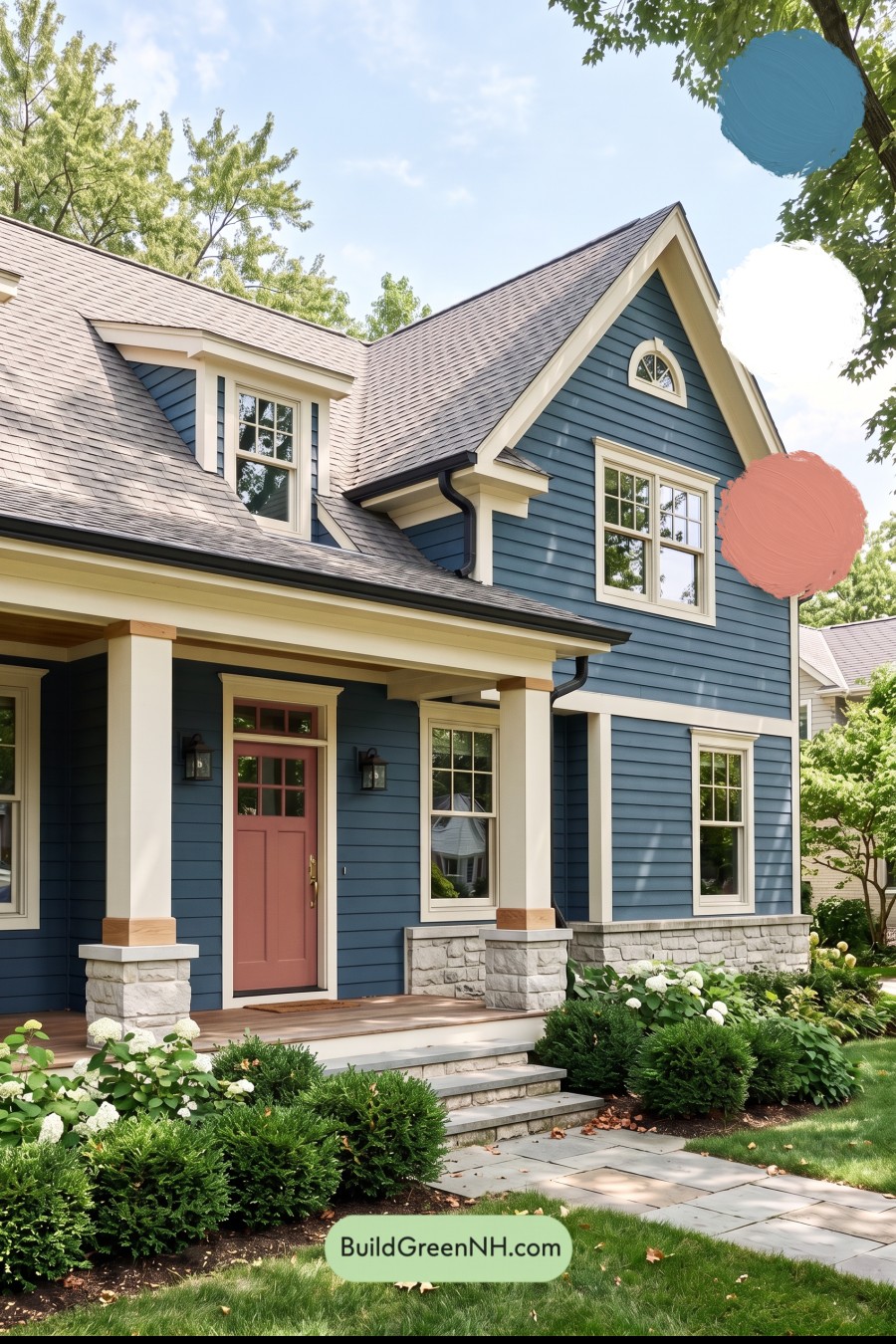 Dark Blue House Exterior with Wood Color Scheme: Harbor Linen Porch