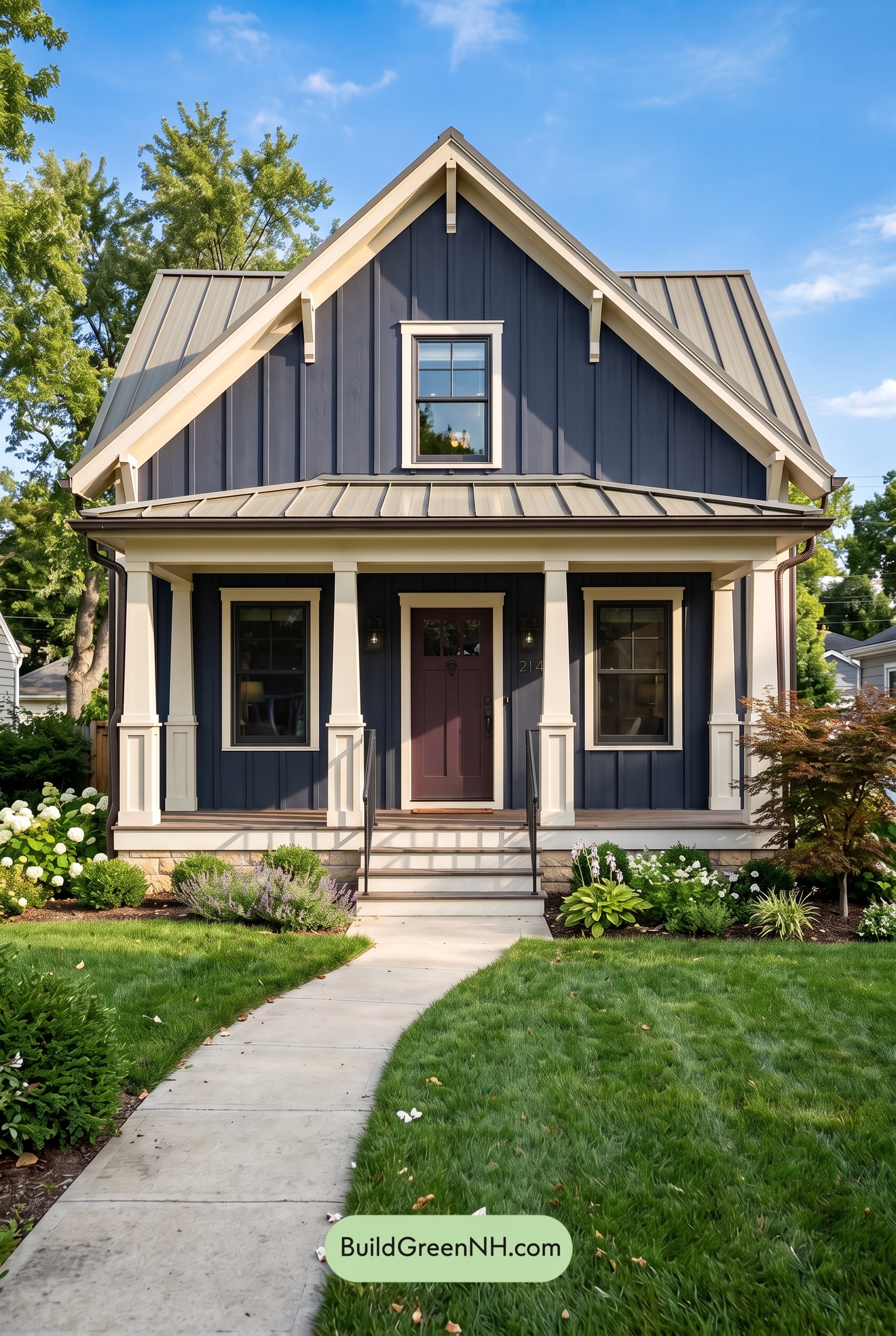 Dark Blue House Exterior with Wood Color Scheme: Indigo Picket Hour