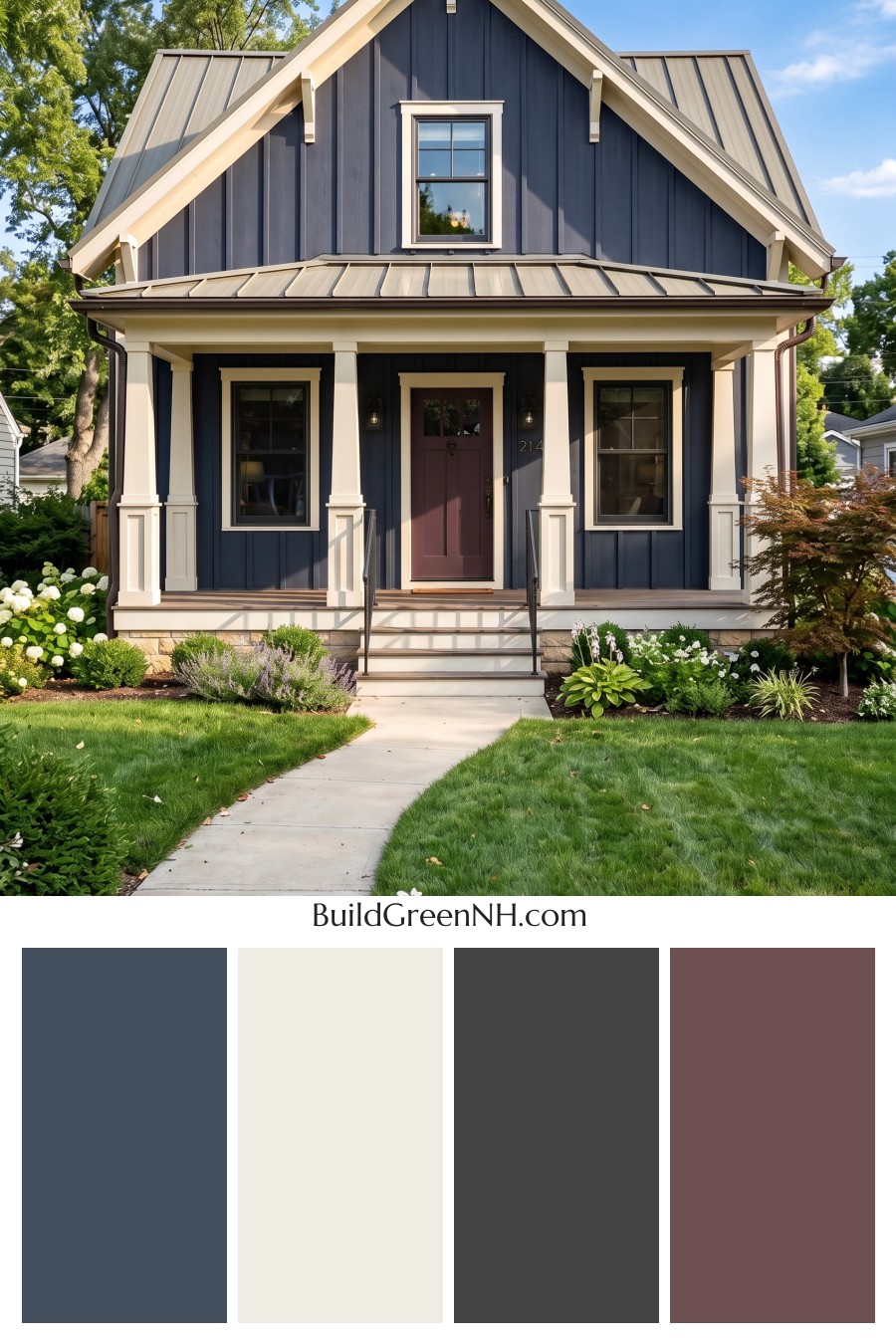 Dark Blue House Exterior with Wood Color Scheme: Indigo Picket Hour