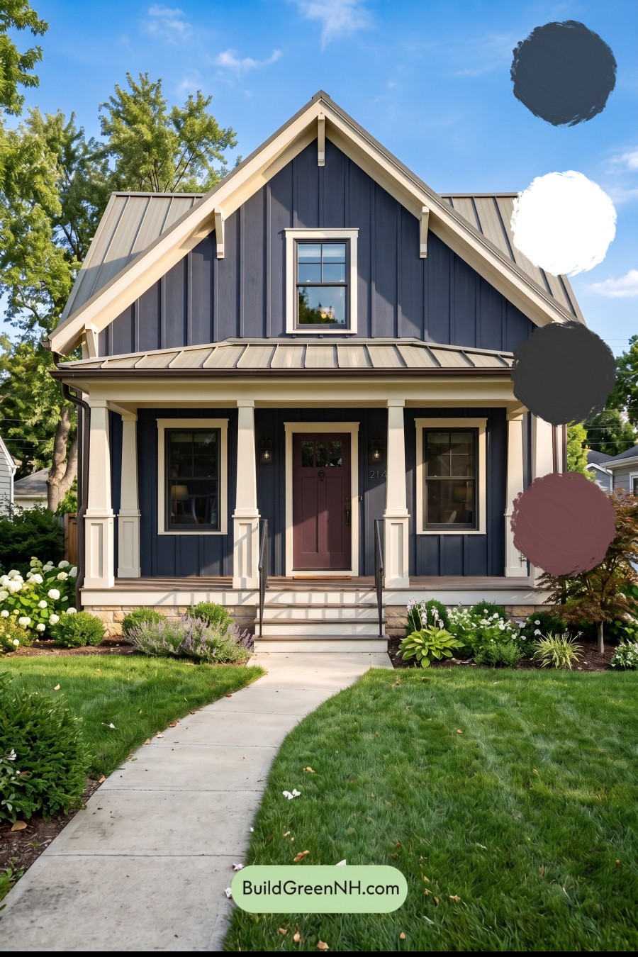 Dark Blue House Exterior with Wood Color Scheme: Indigo Picket Hour