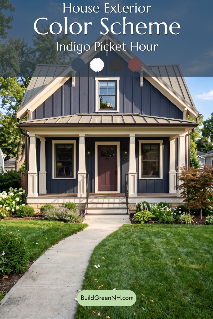 Dark Blue House Exterior with Wood Color Scheme: Indigo Picket Hour