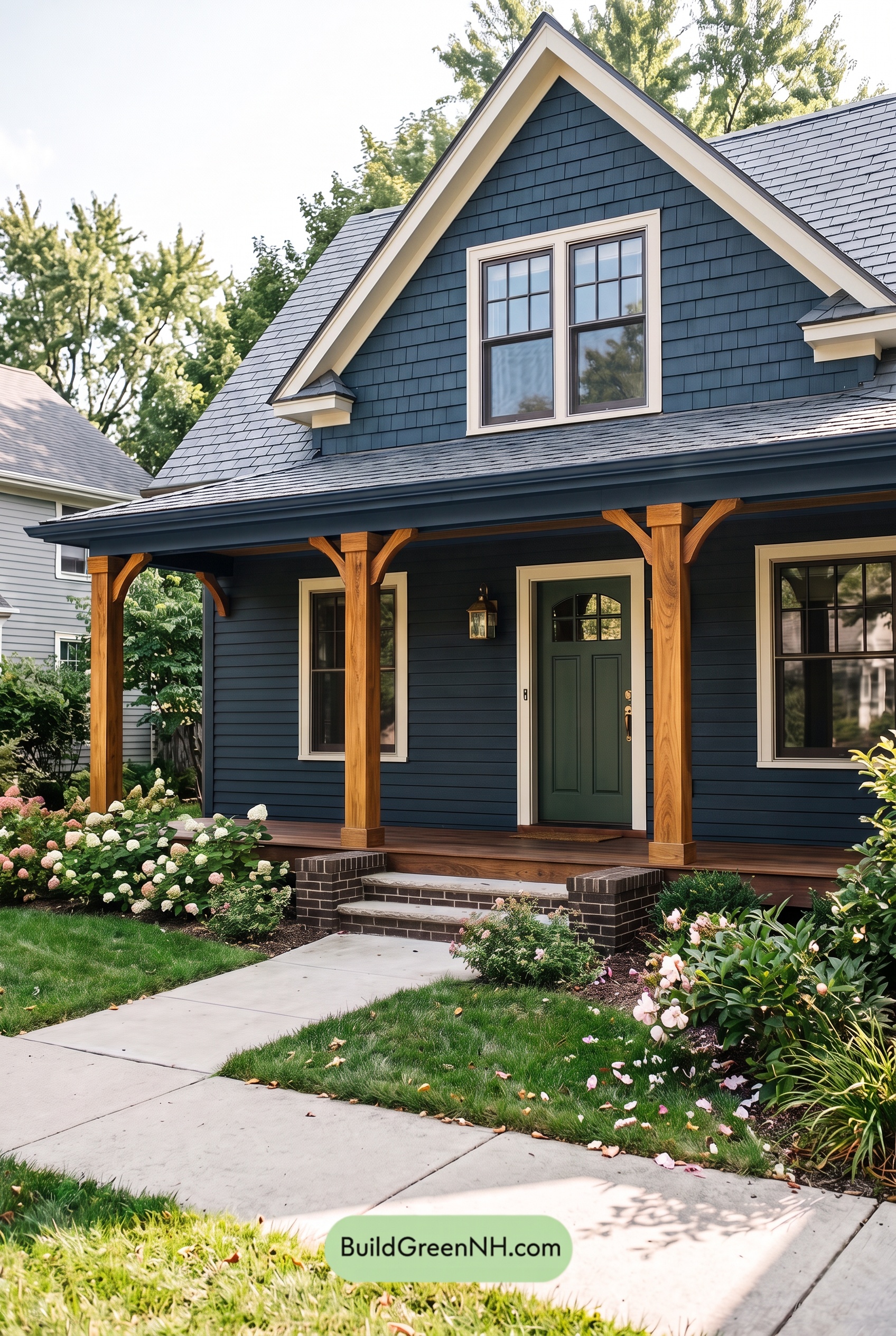 Dark Blue House Exterior with Wood Color Scheme: Marine Walnut Stillness