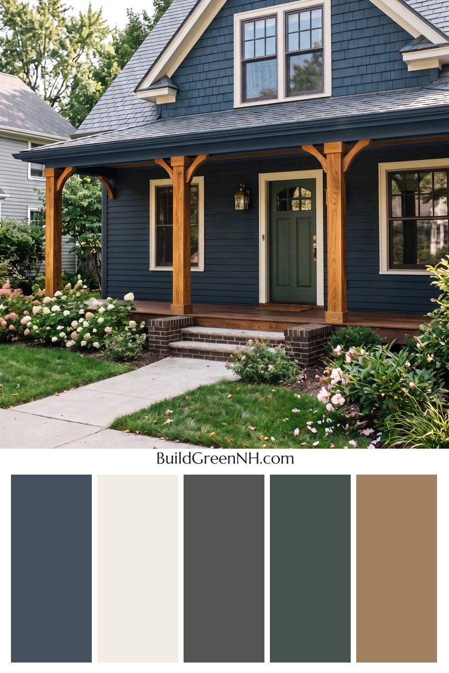 Dark Blue House Exterior with Wood Color Scheme: Marine Walnut Stillness