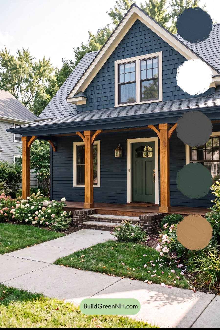 Dark Blue House Exterior with Wood Color Scheme: Marine Walnut Stillness