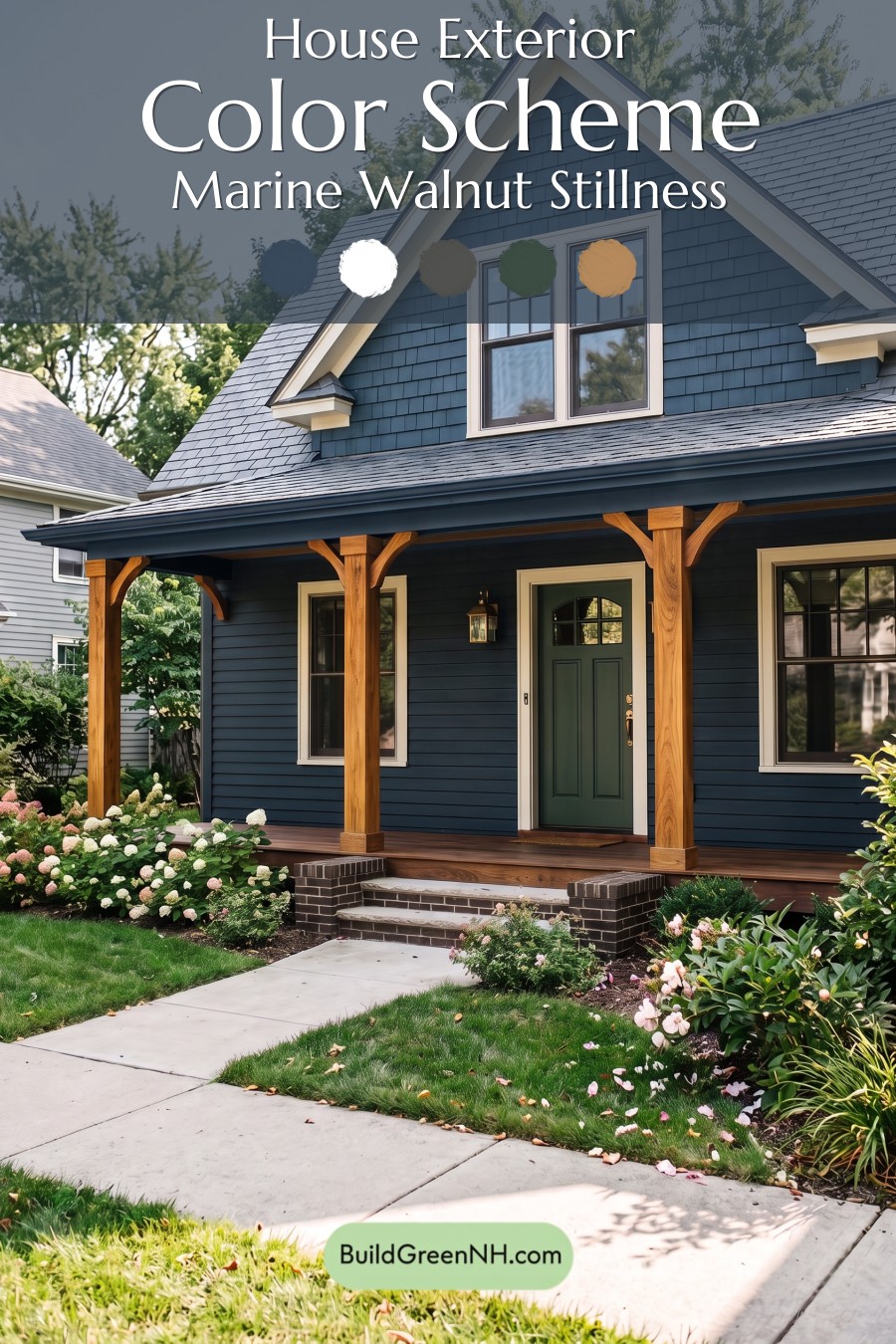 Dark Blue House Exterior with Wood Color Scheme: Marine Walnut Stillness
