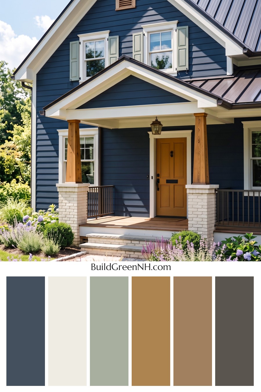 Dark Blue House Exterior with Wood Color Scheme: Navy Birch Reverie