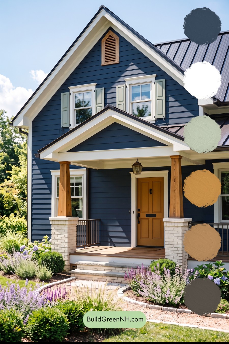 Dark Blue House Exterior with Wood Color Scheme: Navy Birch Reverie