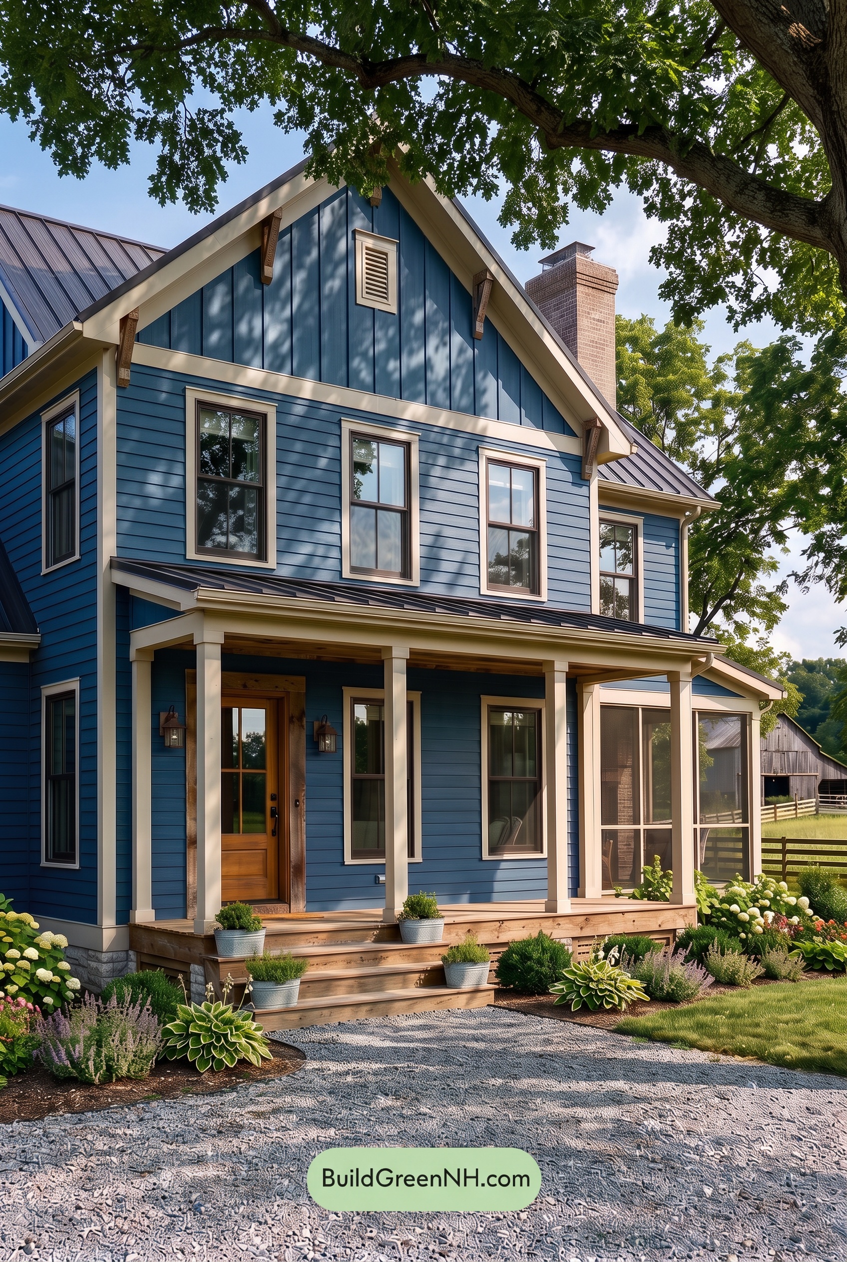 Dark Blue House Exterior with Wood Color Scheme: Sapphire Barnwood Grace - Shade