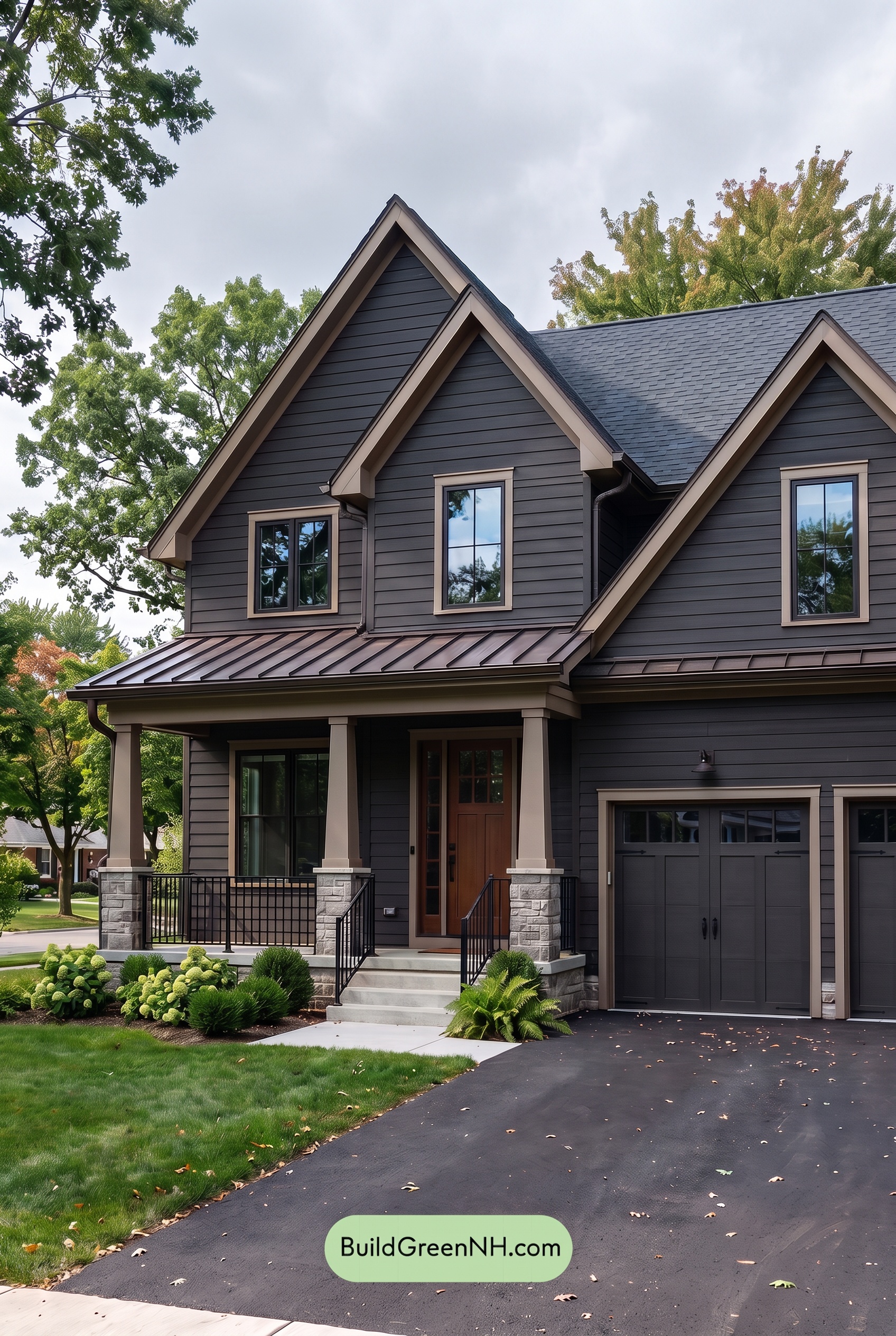 Dark Charcoal House Exterior Color Scheme: Bronze Porchlight - Overcast