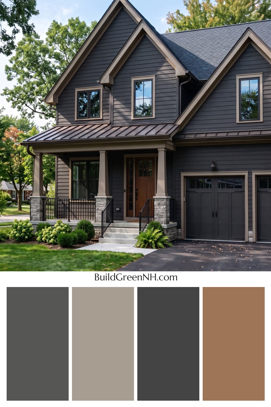 Dark Charcoal House Exterior Color Scheme: Bronze Porchlight
