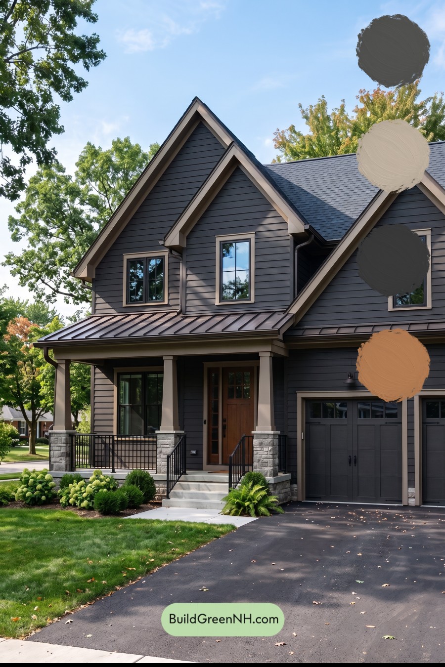 Dark Charcoal House Exterior Color Scheme: Bronze Porchlight