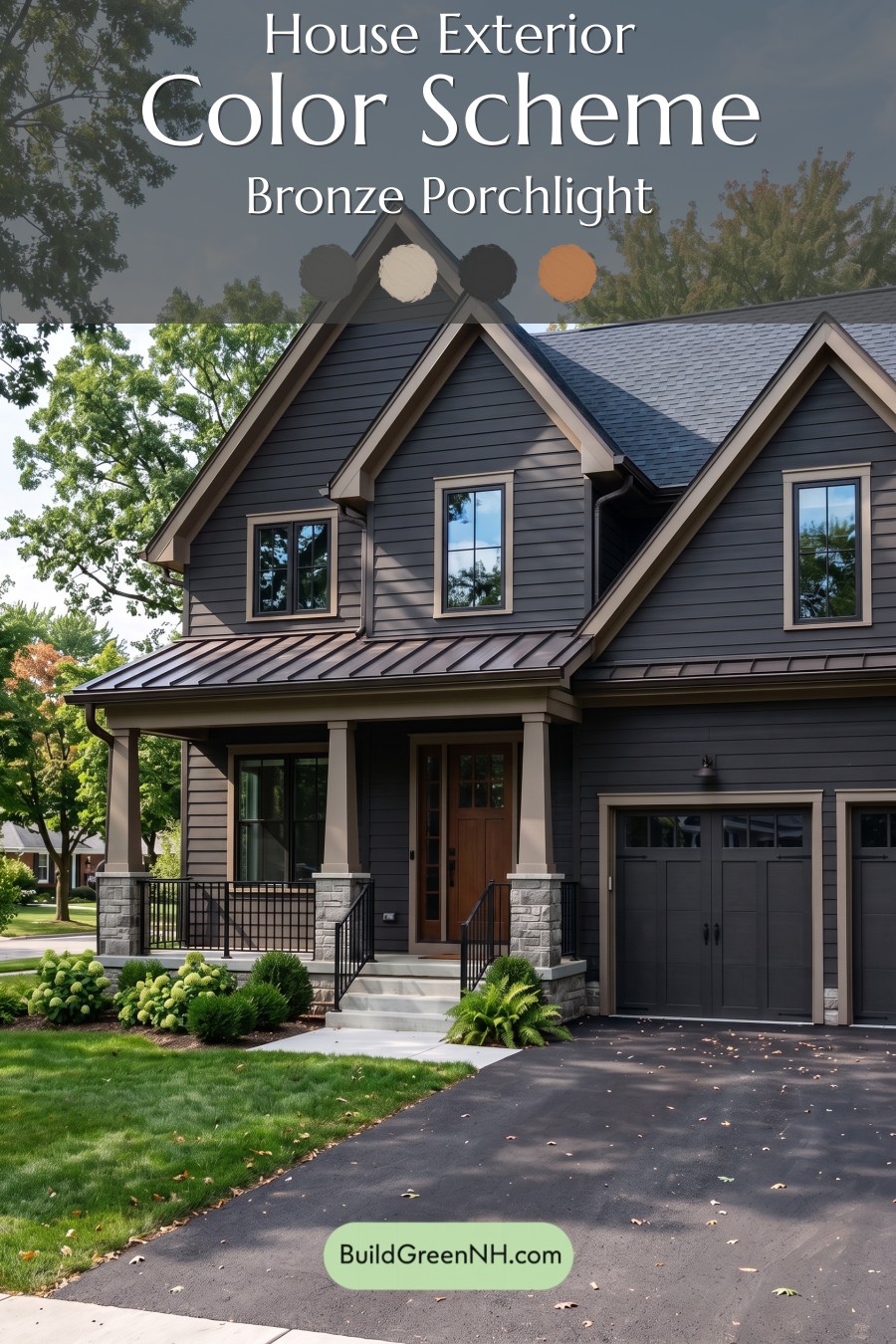 Dark Charcoal House Exterior Color Scheme: Bronze Porchlight