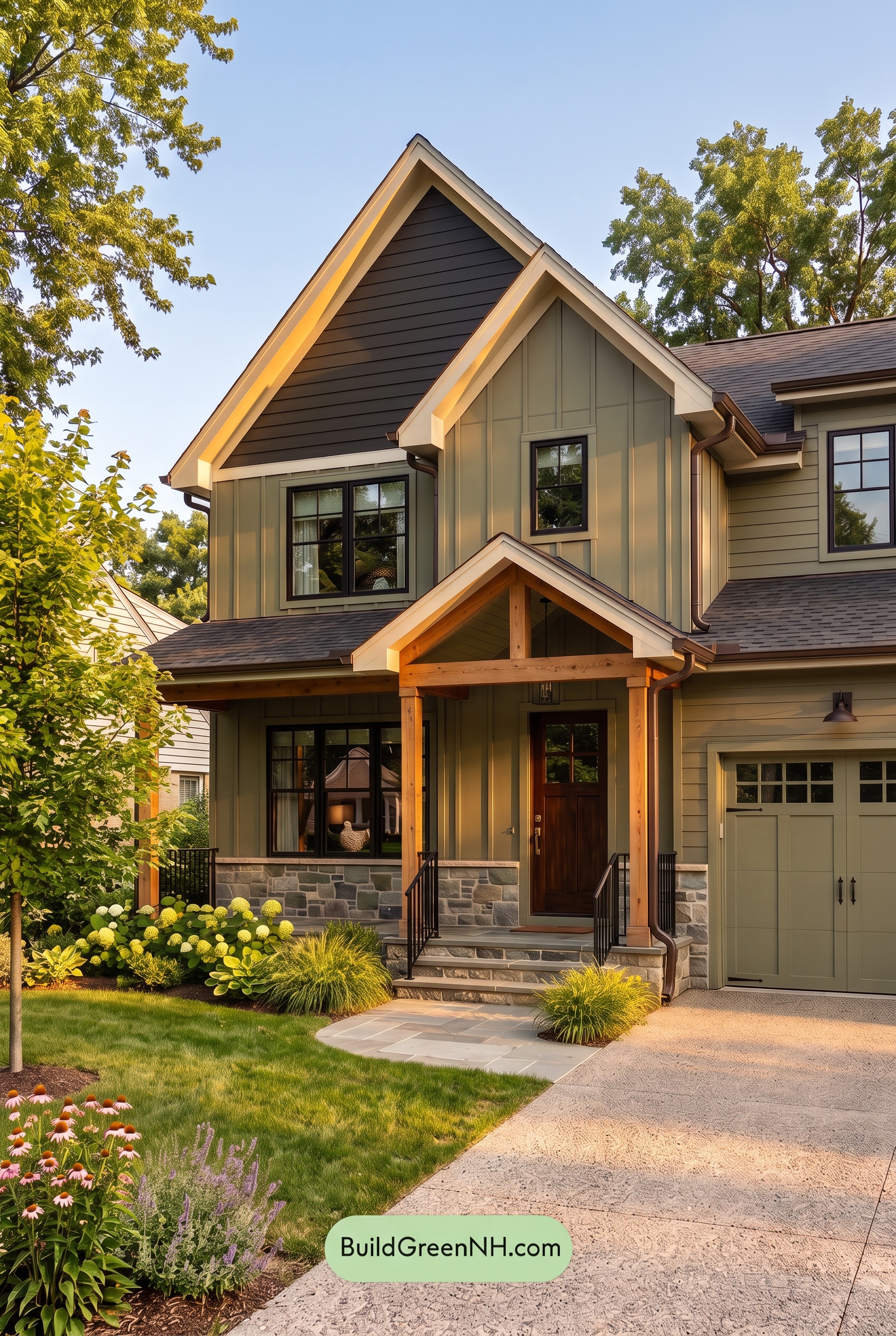 Dark Charcoal House Exterior Color Scheme: Charcoal Moss Reverie - Golden Hour