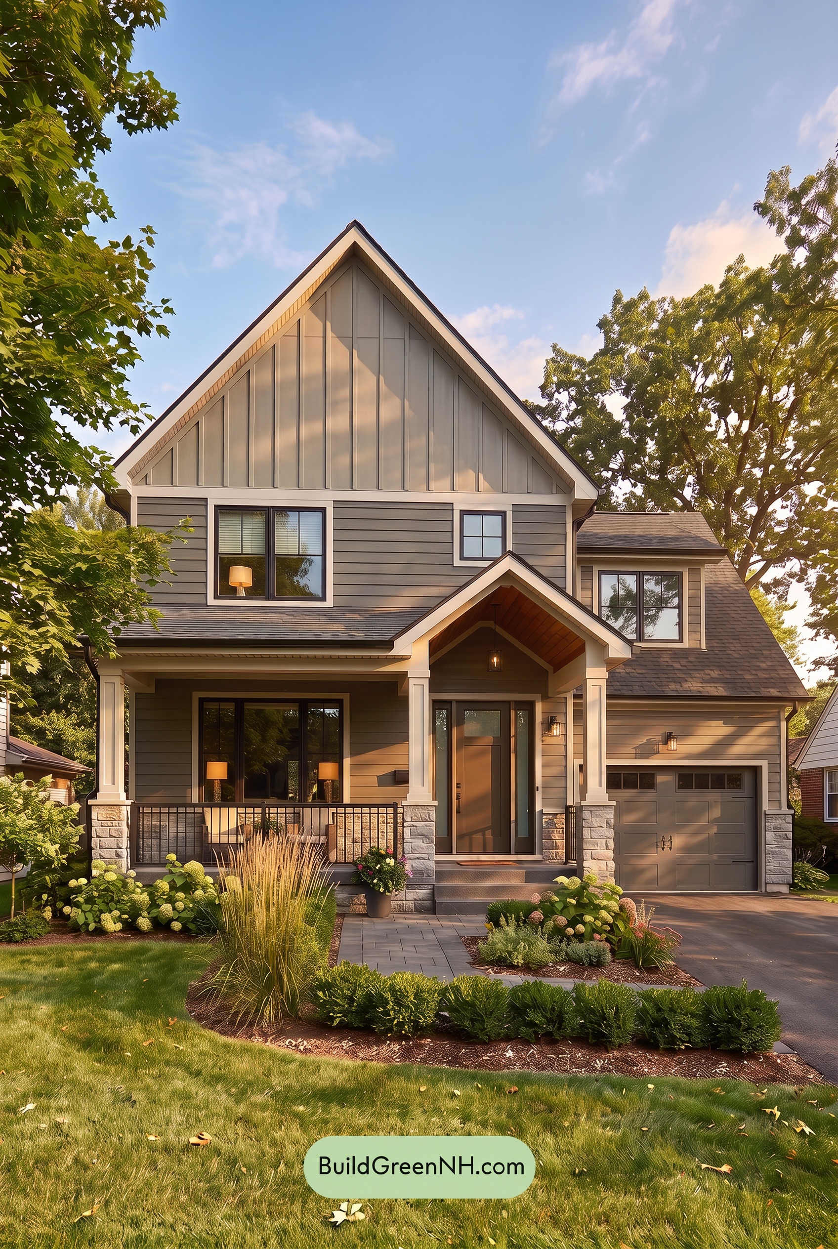 Dark Charcoal House Exterior Color Scheme: Cinder Veil - Golden Hour