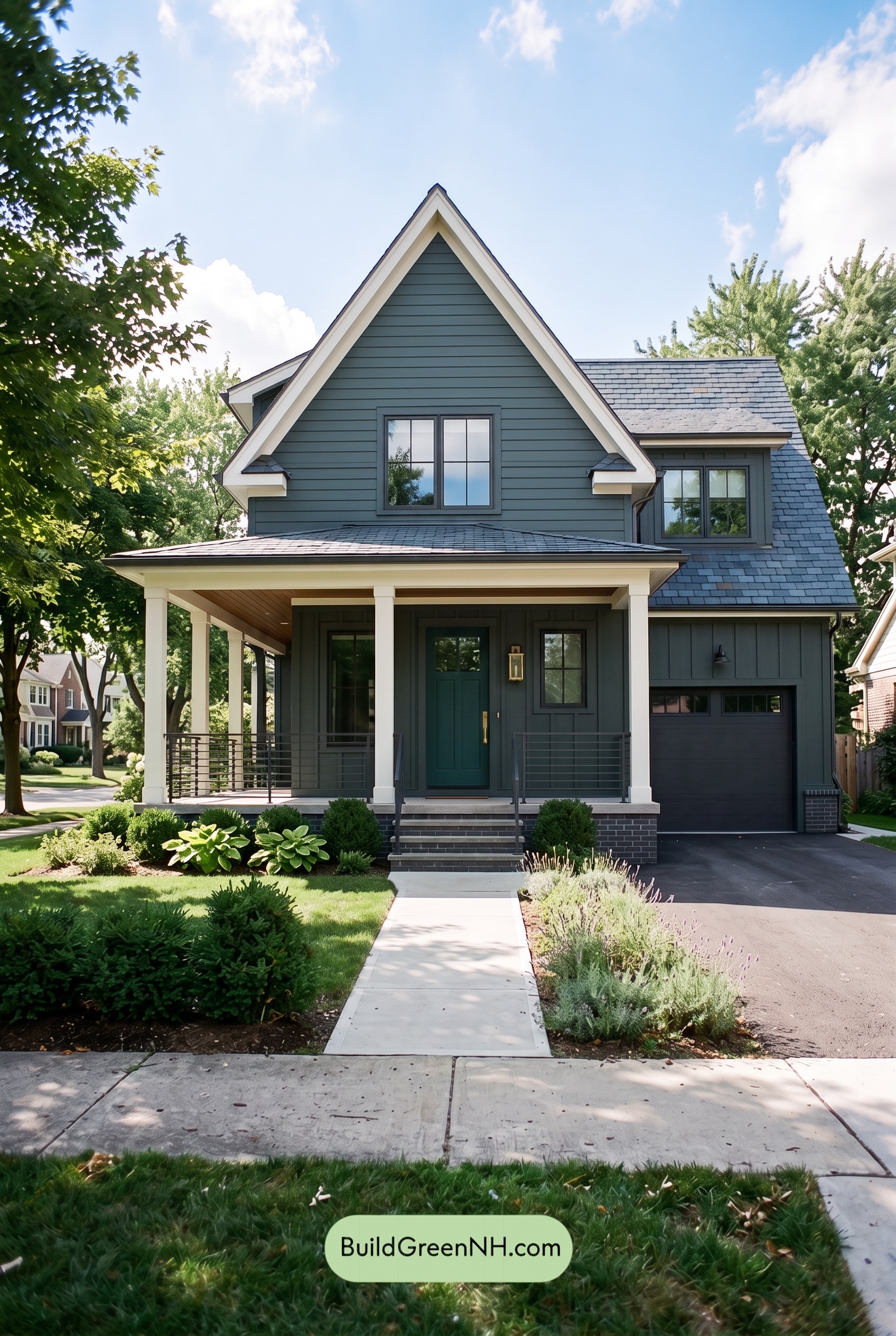 Dark Charcoal House Exterior Color Scheme: Indigo Brass