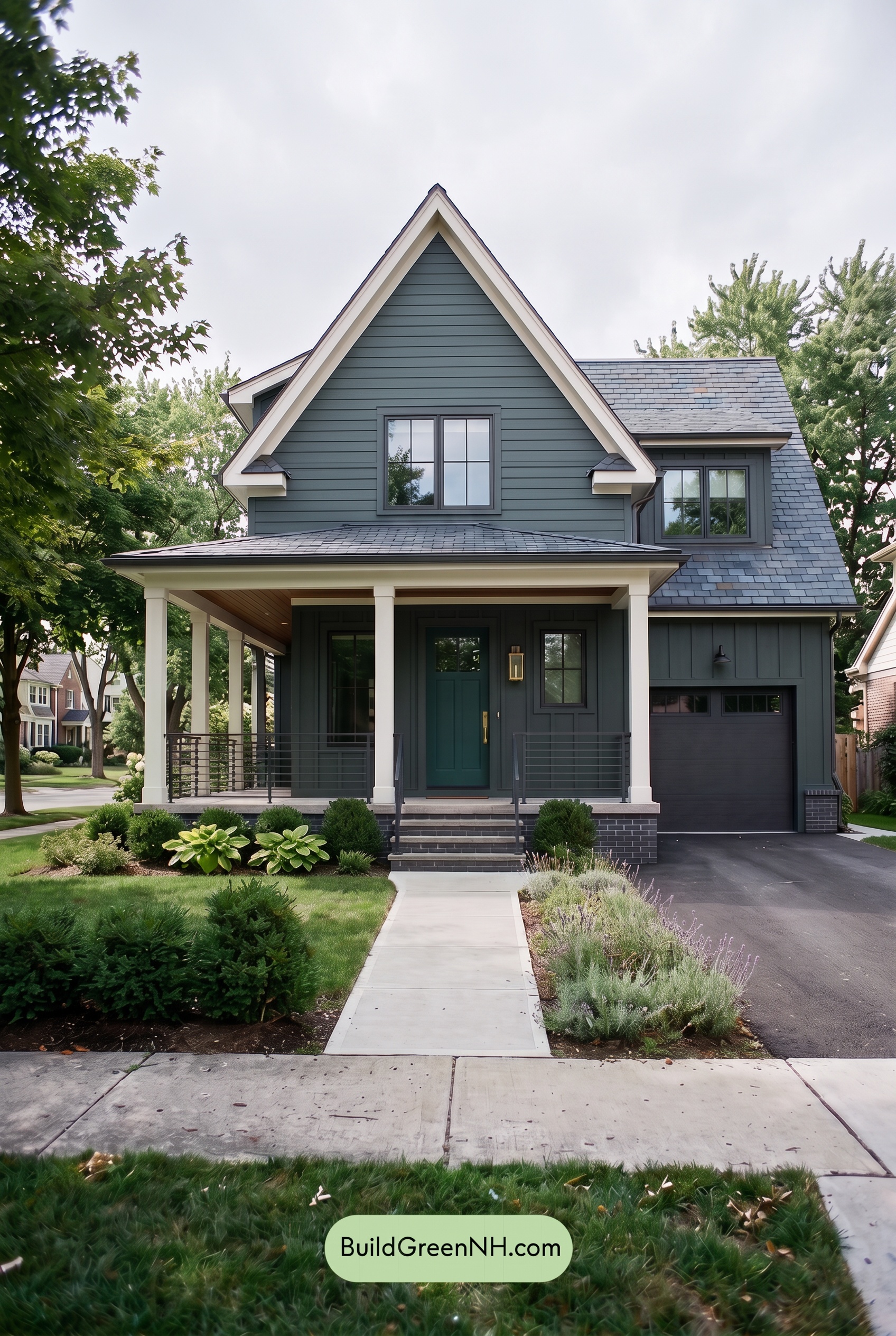 Dark Charcoal House Exterior Color Scheme: Indigo Brass - Overcast