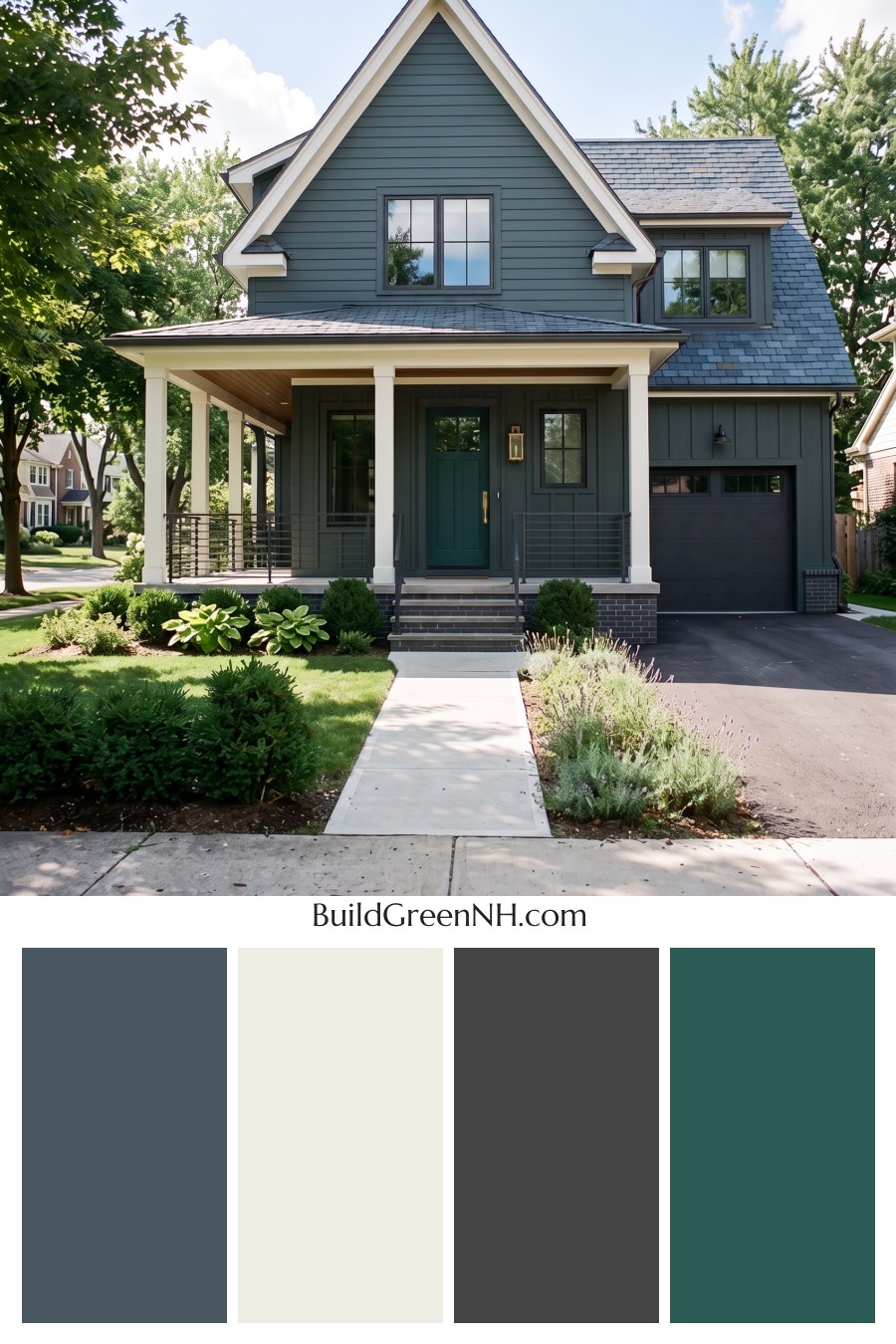 Dark Charcoal House Exterior Color Scheme: Indigo Brass