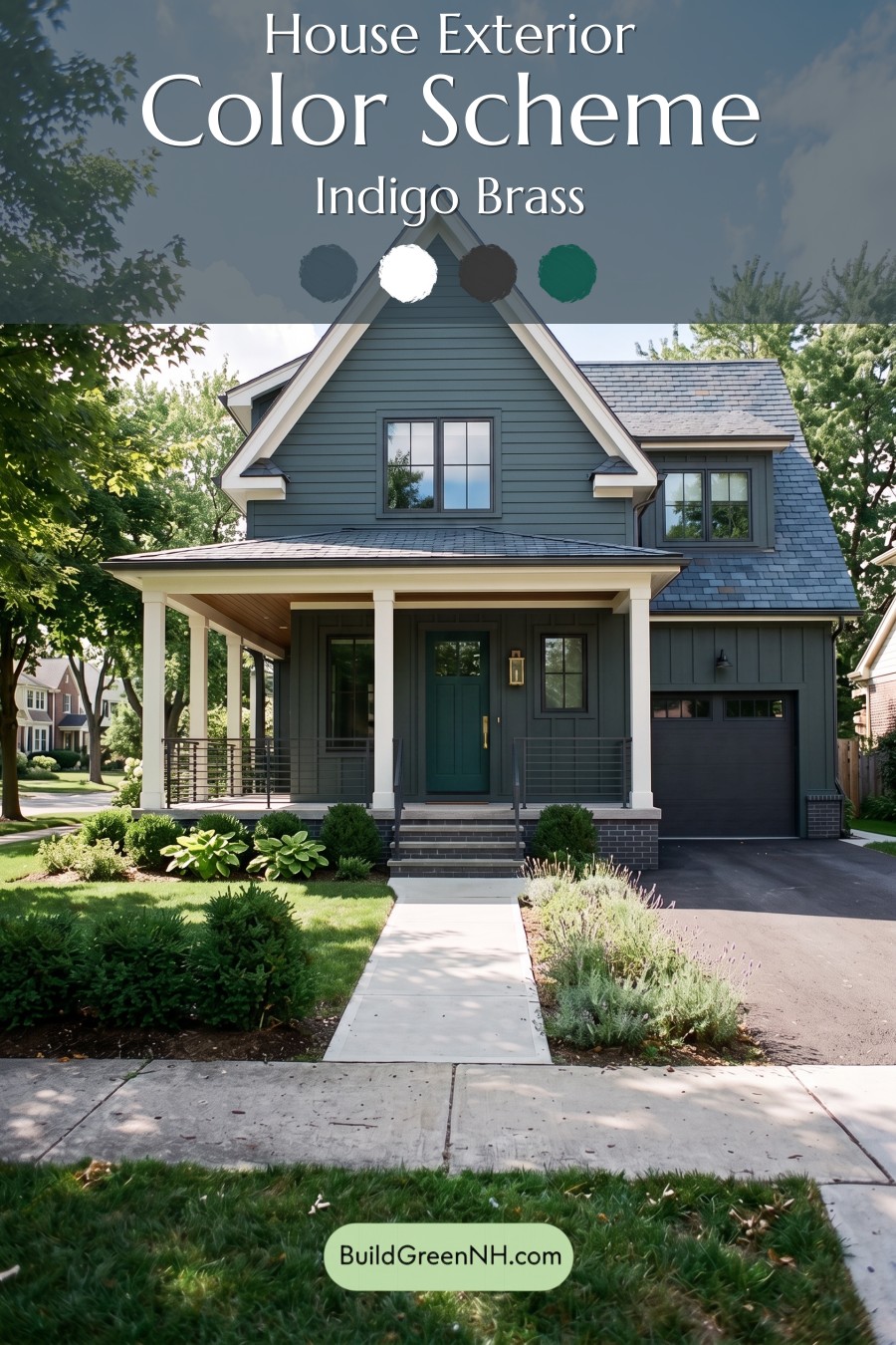 Dark Charcoal House Exterior Color Scheme: Indigo Brass