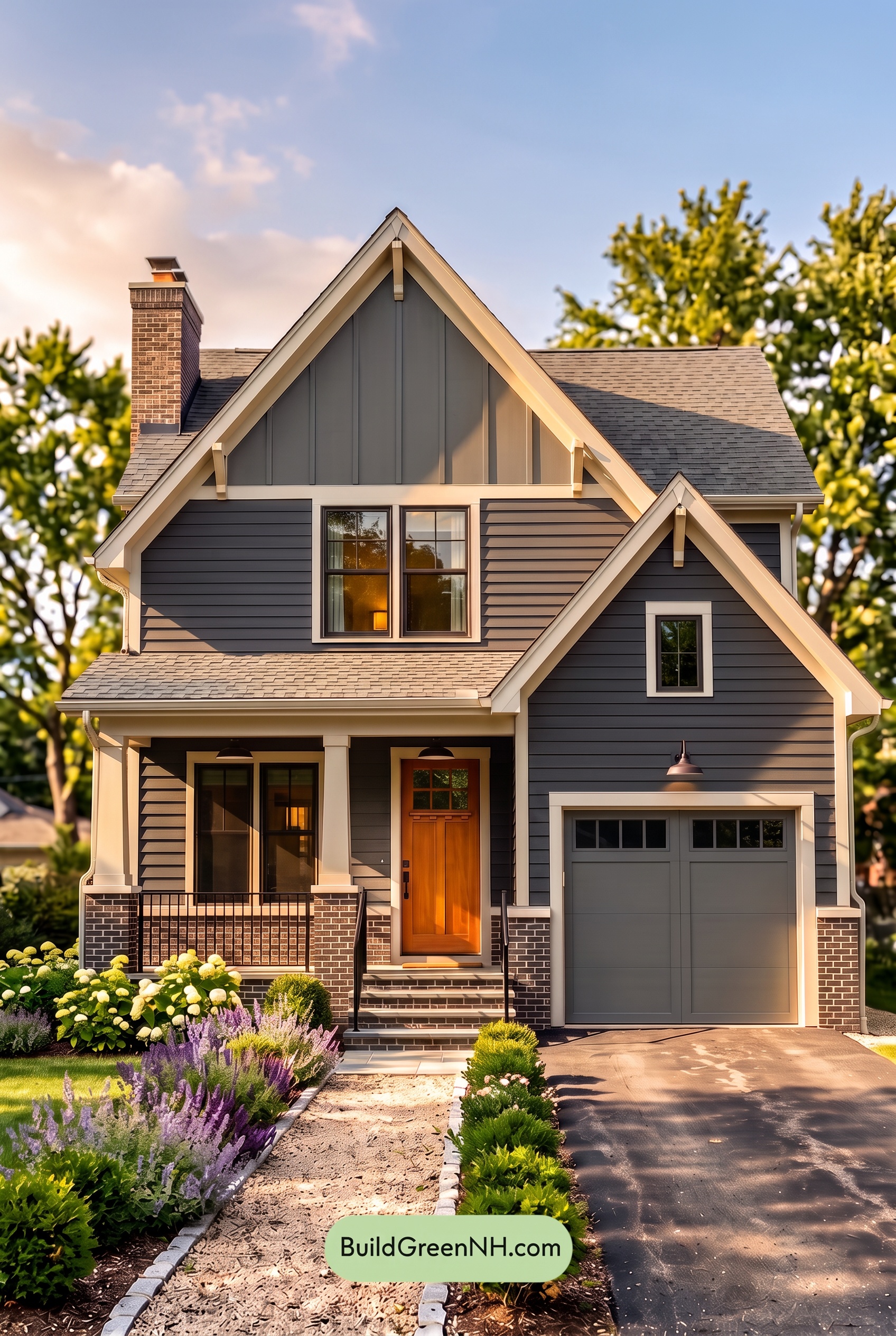 Dark Charcoal House Exterior Color Scheme: Iron Ember - Golden Hour