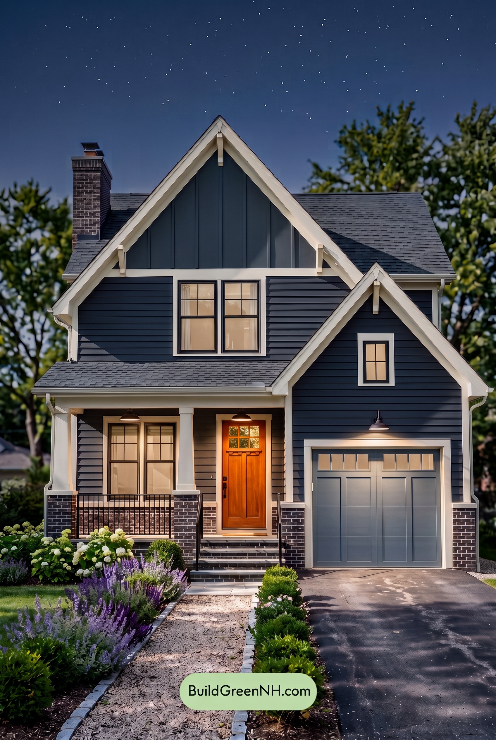 Dark Charcoal House Exterior Color Scheme: Iron Ember - Nighttime