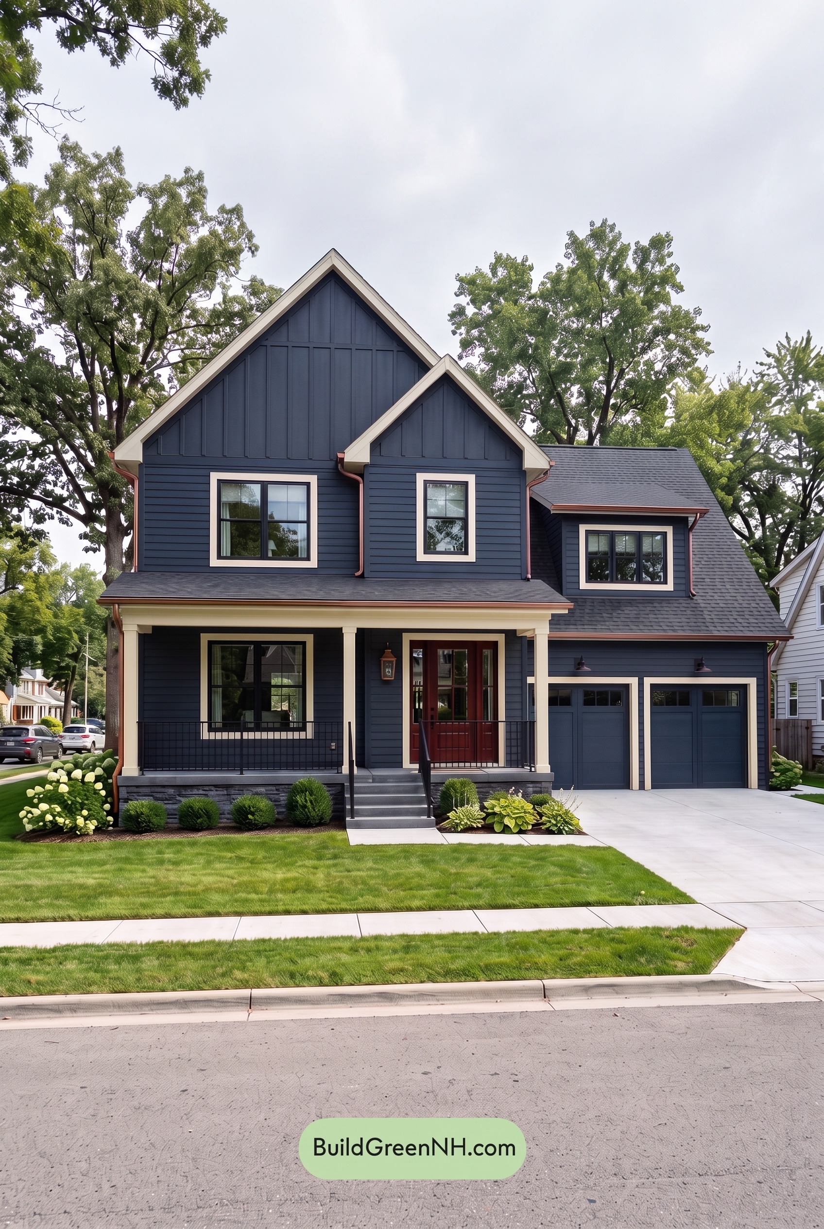Dark Charcoal House Exterior Color Scheme: Midnight Copper - Overcast