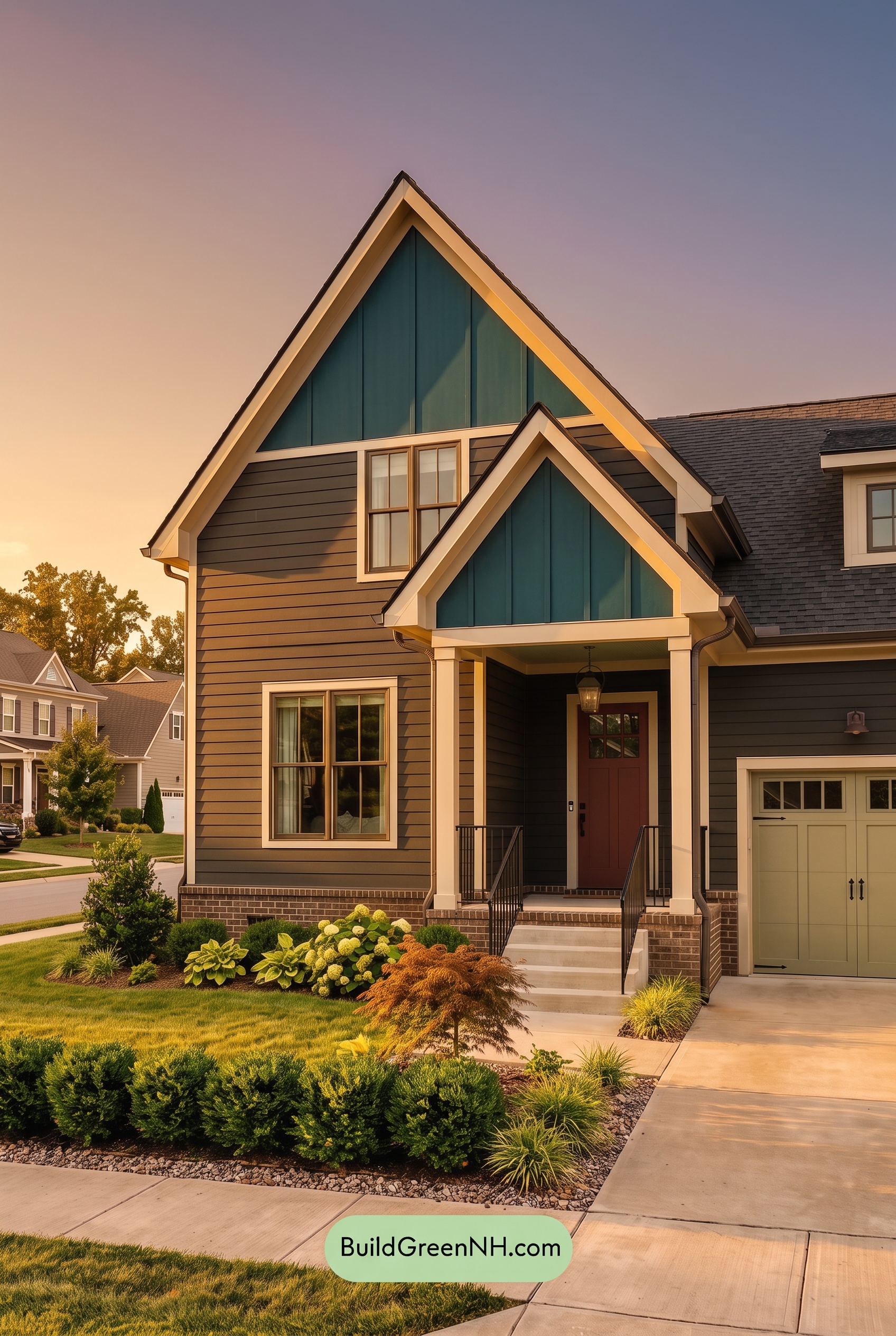 Dark Charcoal House Exterior Color Scheme: Pine Shadow Welcome - Golden Hour
