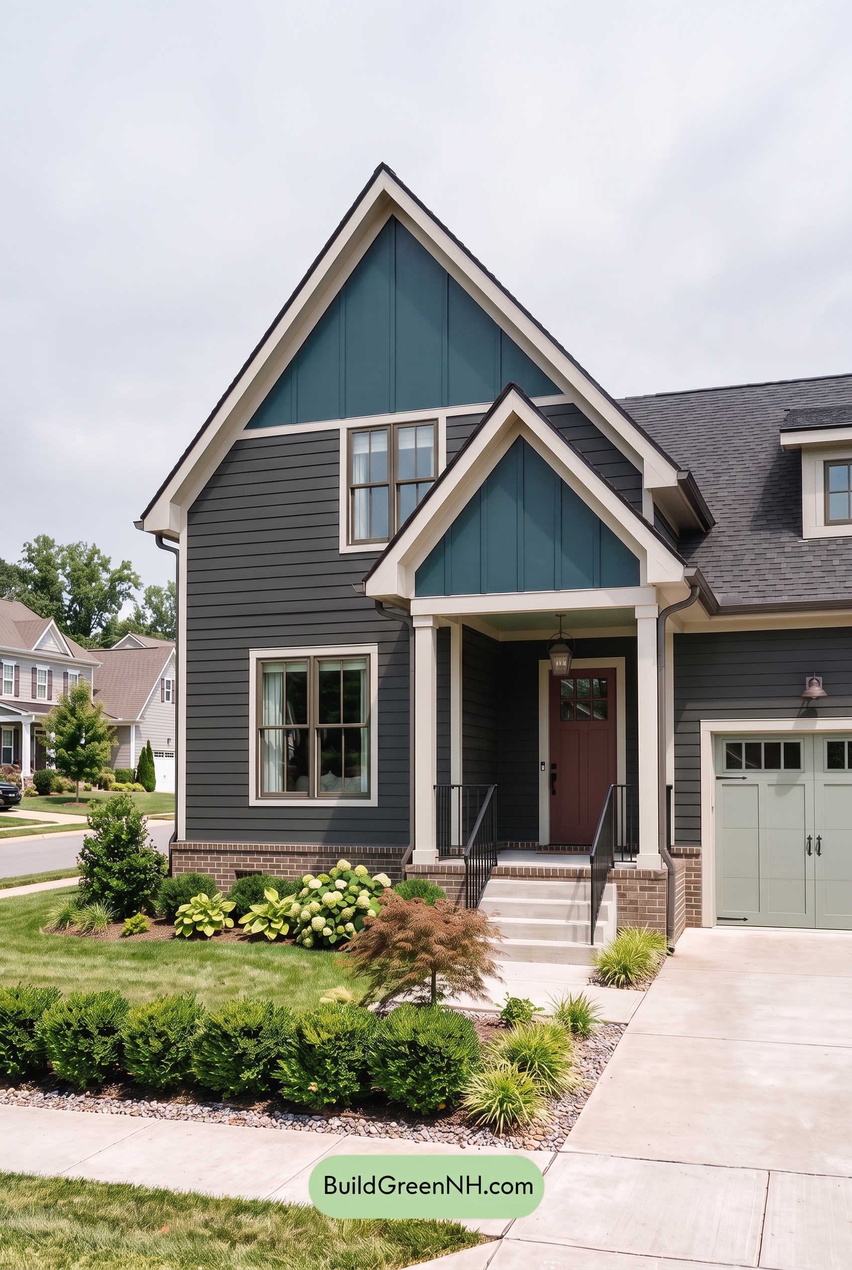 Dark Charcoal House Exterior Color Scheme: Pine Shadow Welcome - Overcast