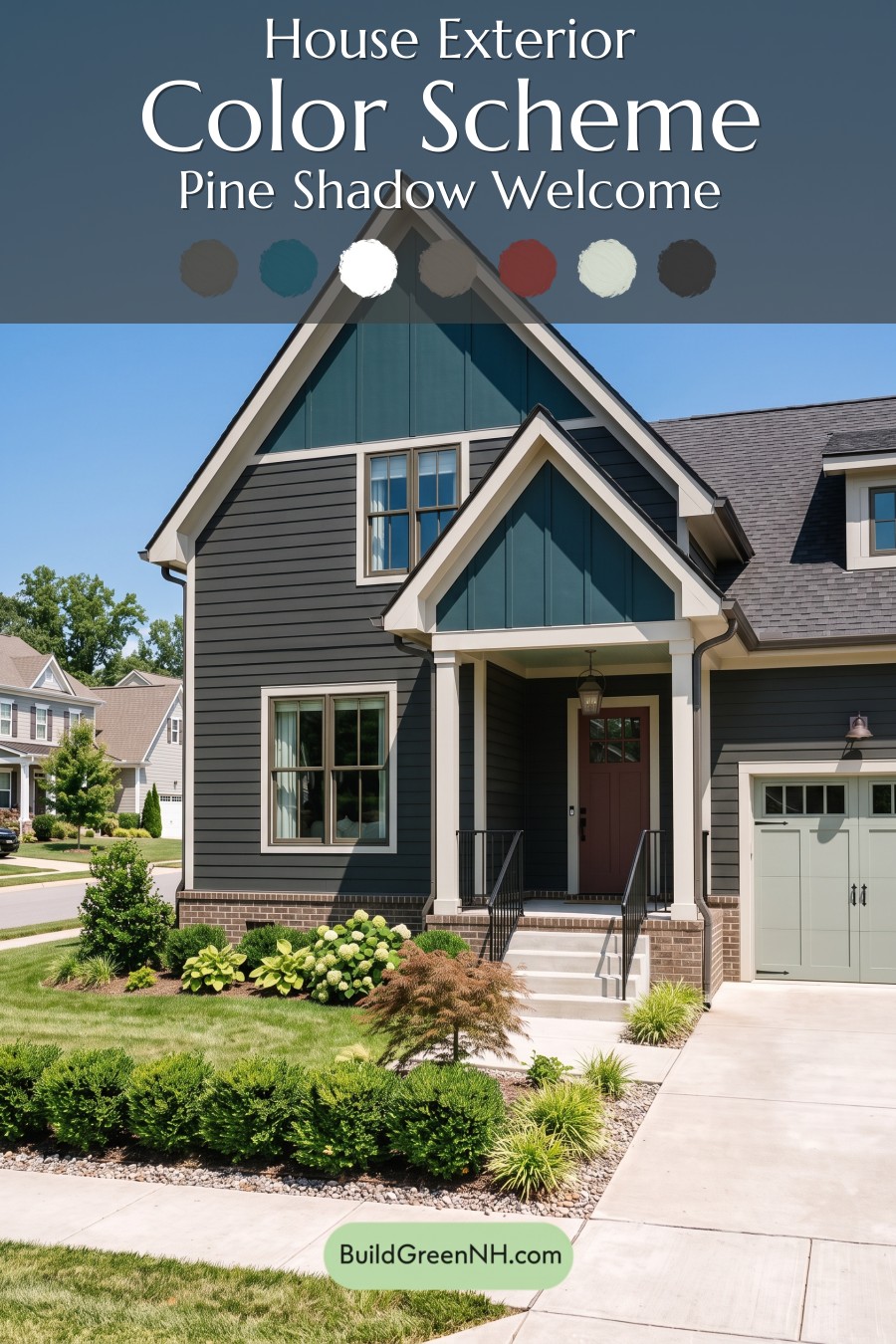 Dark Charcoal House Exterior Color Scheme: Pine Shadow Welcome