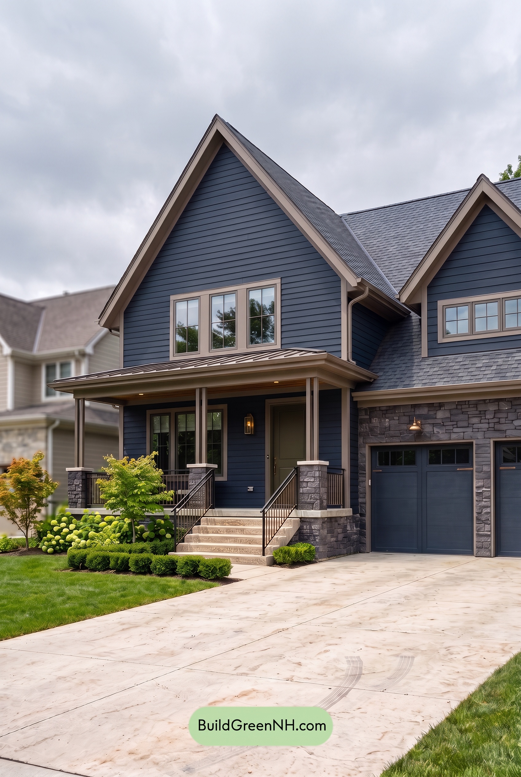 Dark Charcoal House Exterior Color Scheme: Sable Brass Haven - Overcast