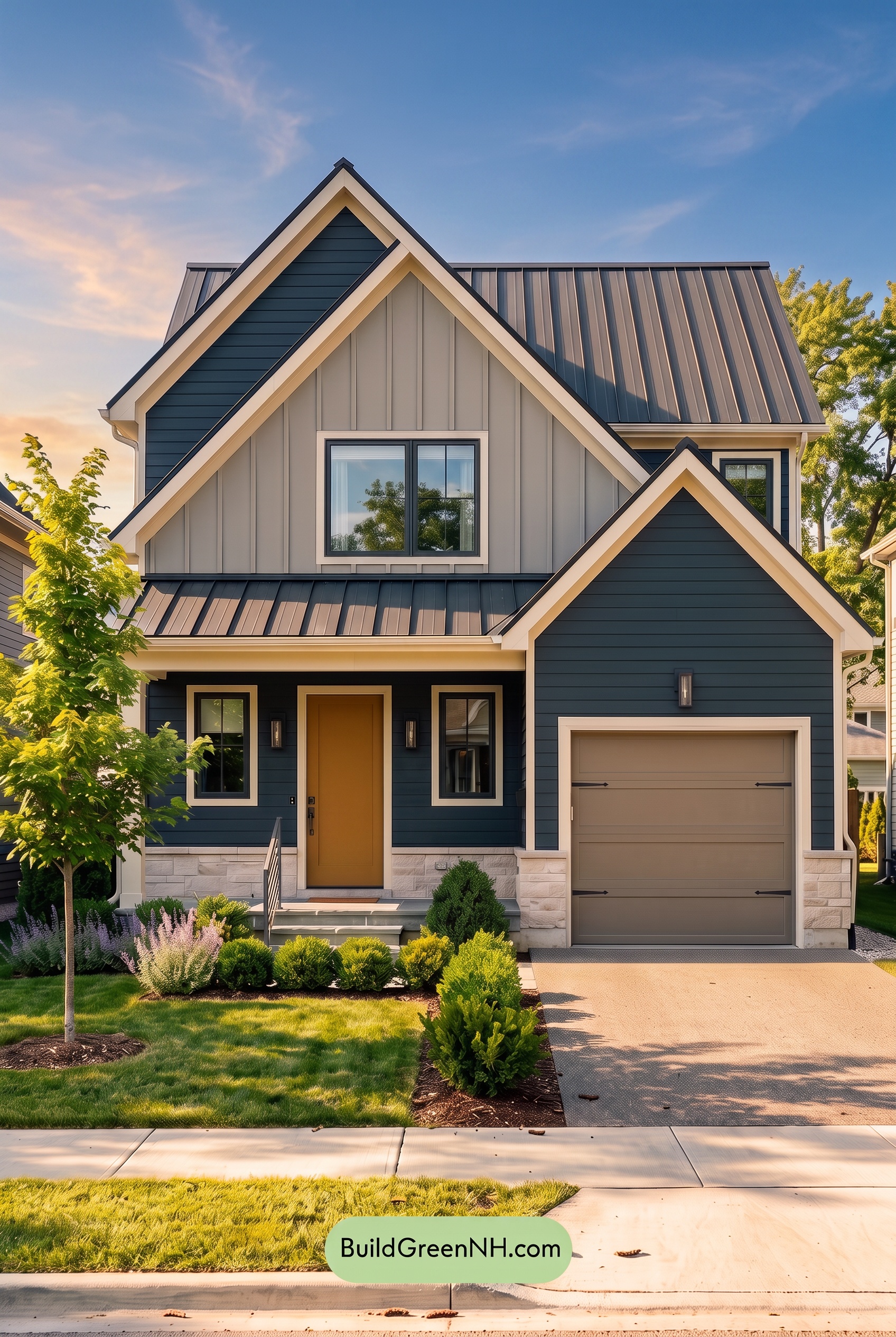 Dark Charcoal House Exterior Color Scheme: Slate Hearth - Golden Hour