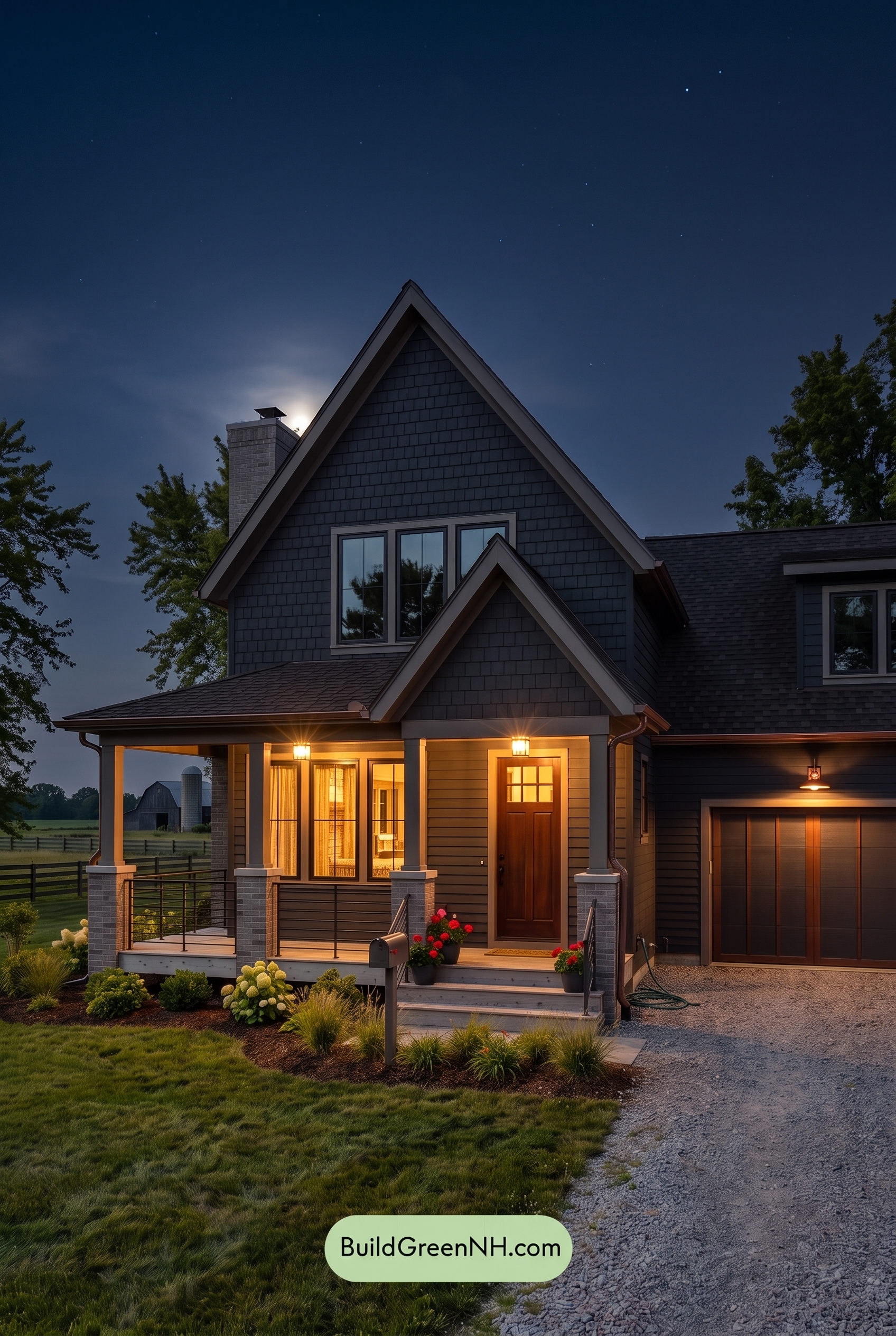 Dark Charcoal House Exterior Color Scheme: Umber Lantern House - Nighttime