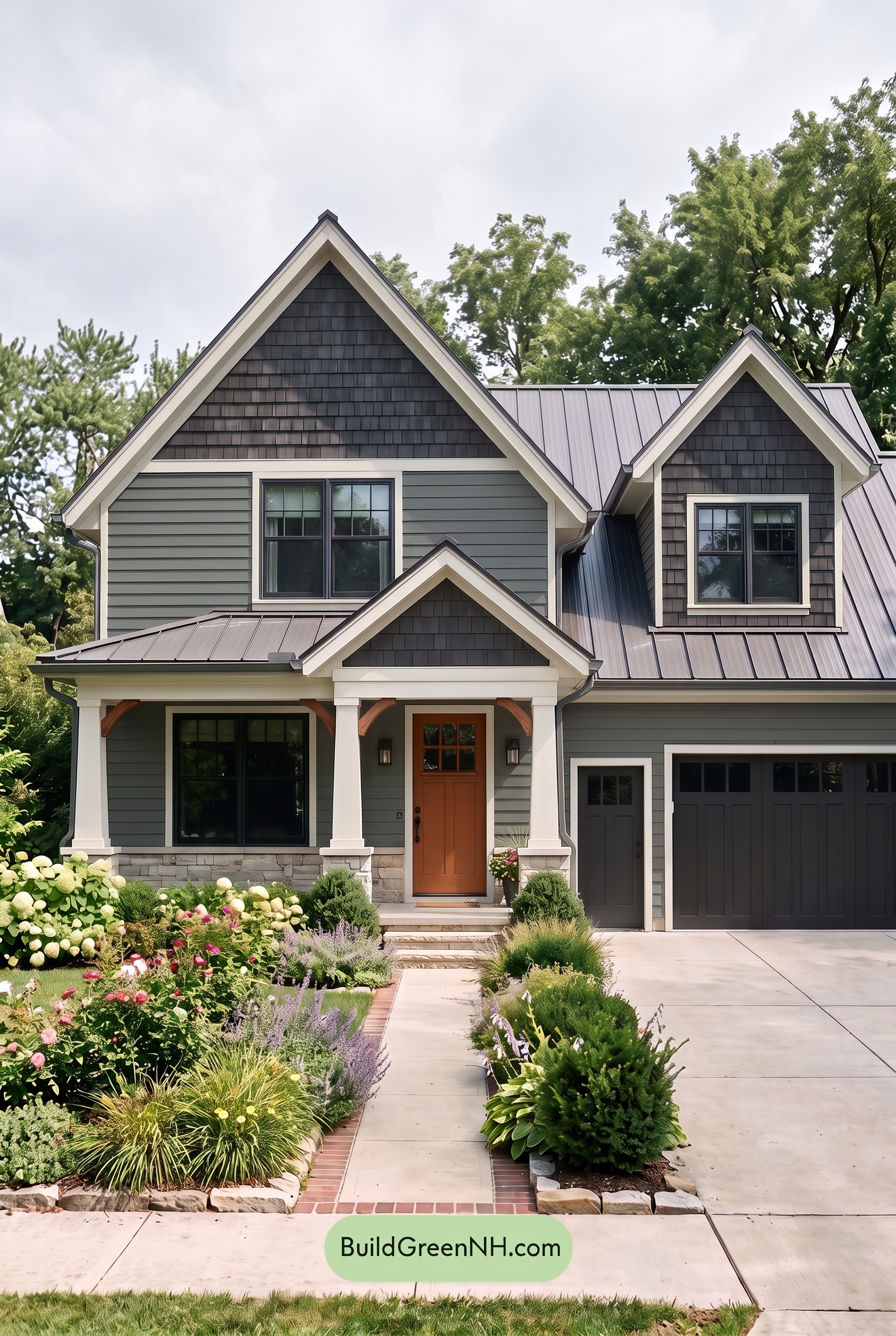 Dark Charcoal House Exterior Color Scheme: Verdant Coal Manor - Overcast