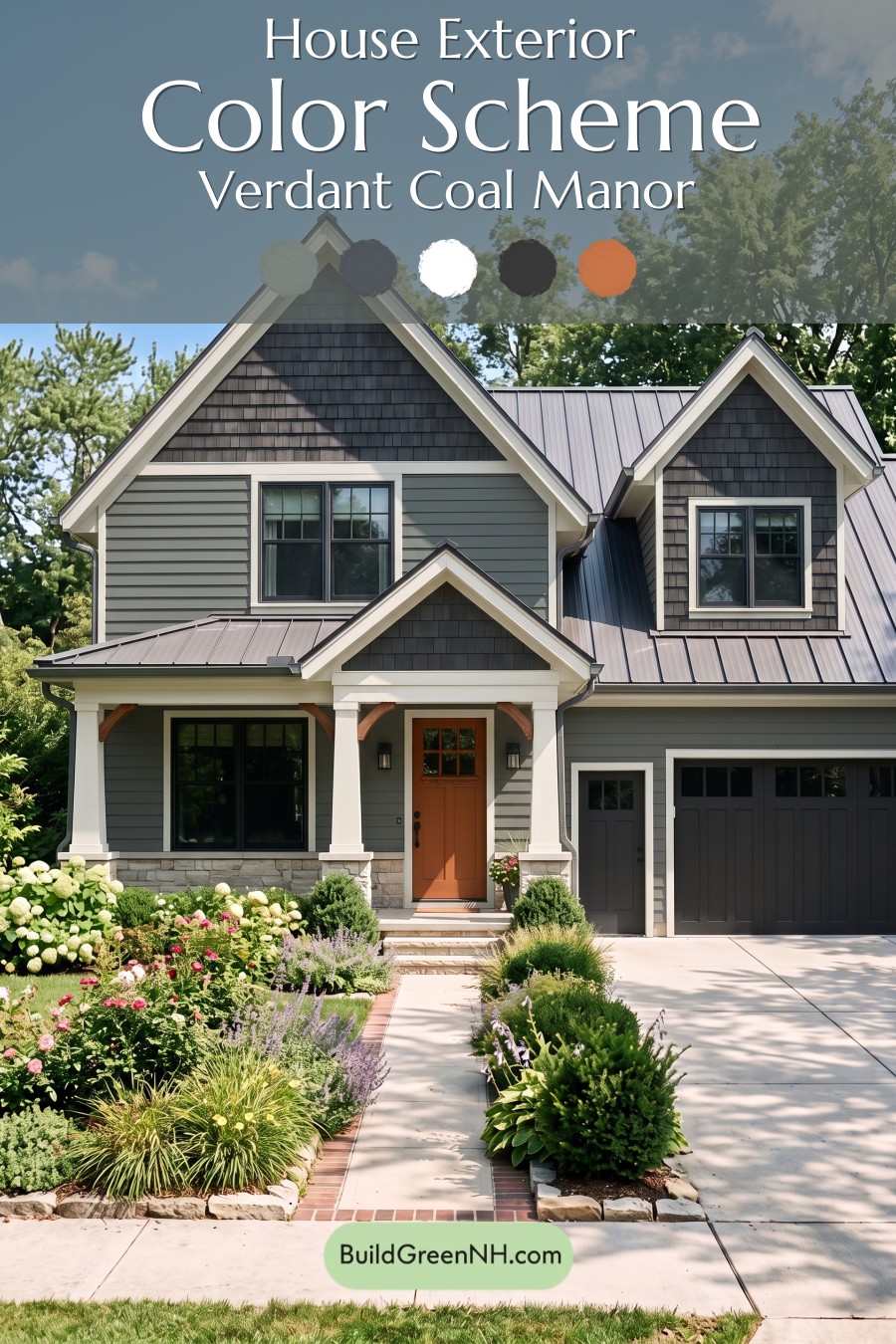 Dark Charcoal House Exterior Color Scheme: Verdant Coal Manor