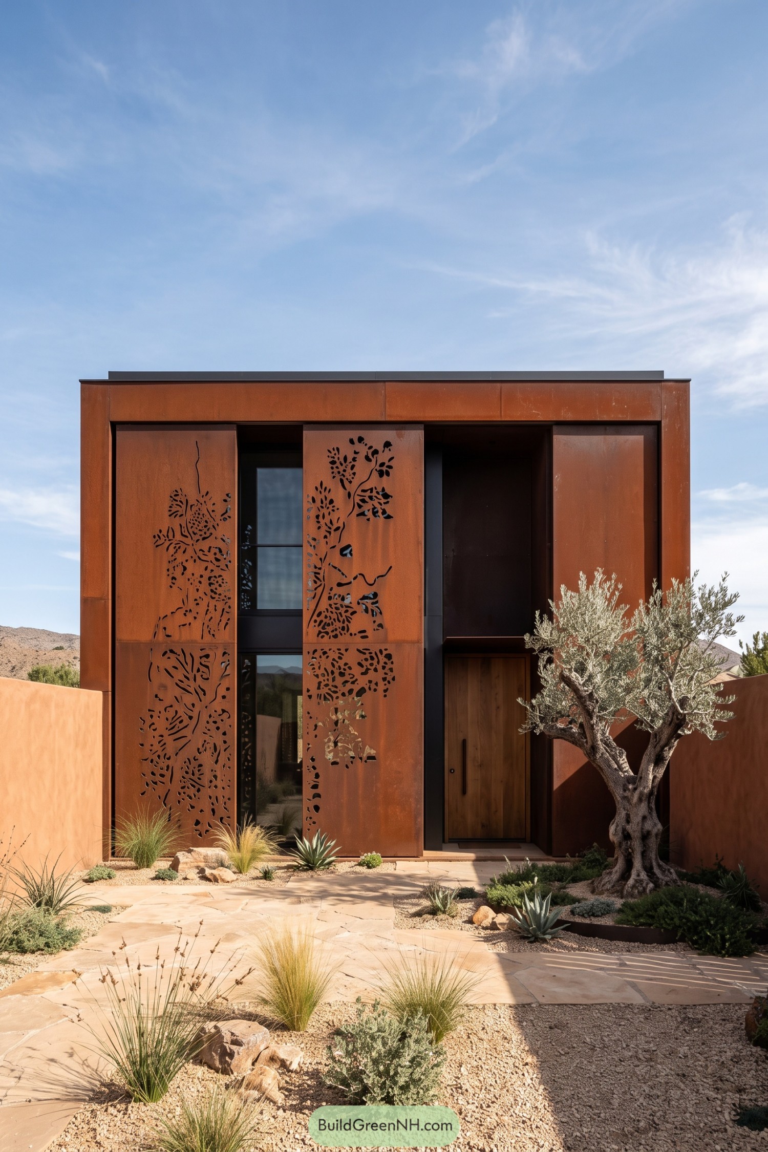 Rust steel panels with desert plant cutouts
